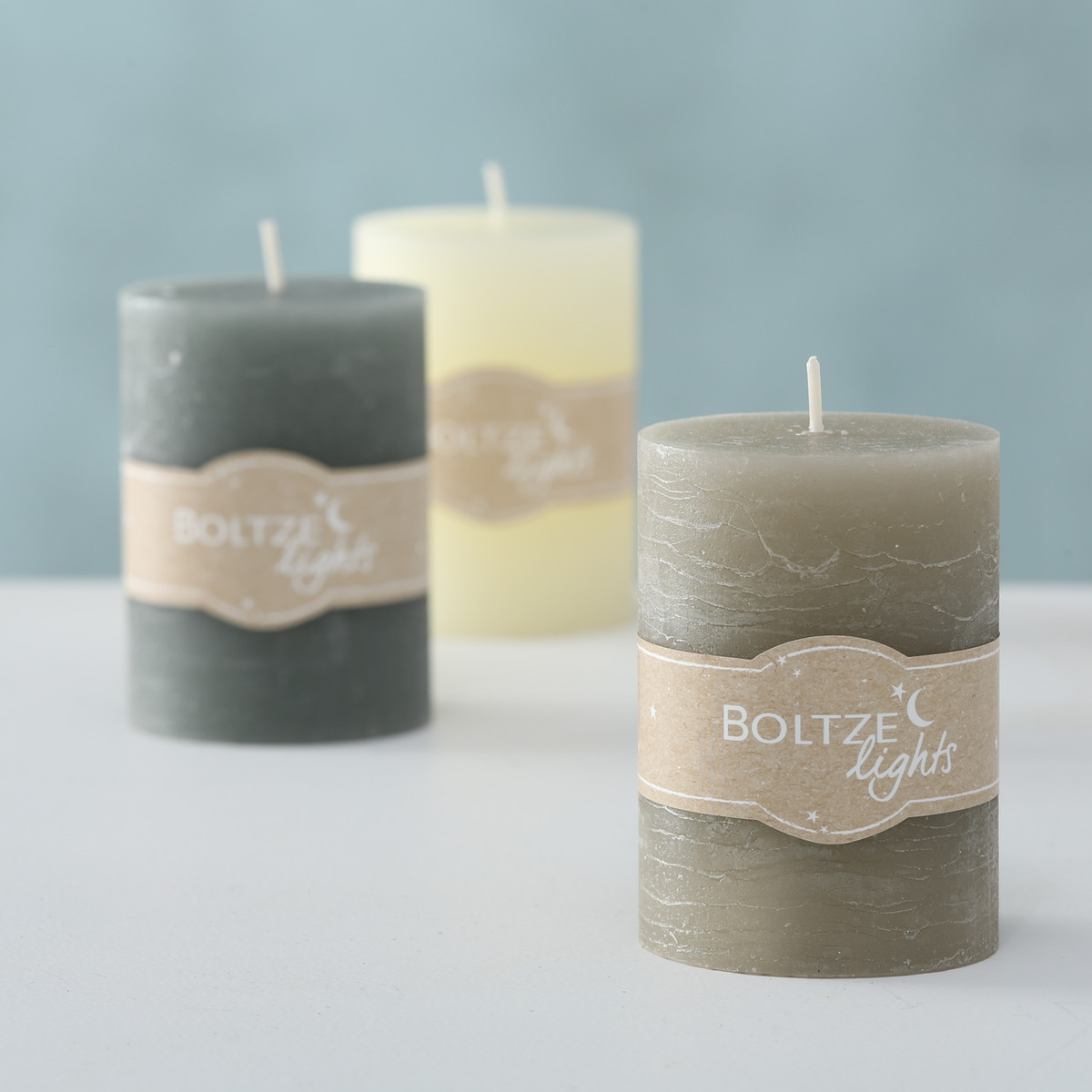 Stumpenkerze , Dekor 3-fach sortiert bei leitermann.de günstig kaufen Stumpenkerze , Dekor 3-fach sortiert