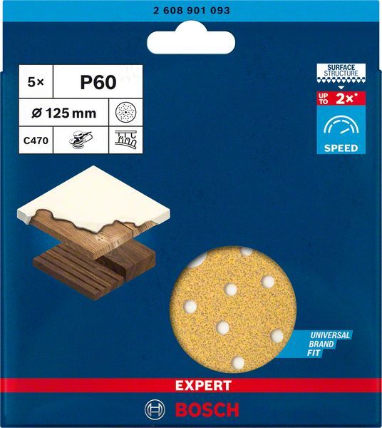 EXPERT C470 Schleifpapier Mehrloch für Exzenterschleifer, 125 mm, G 60, 5-tlg.. Für Exzenterschleifer