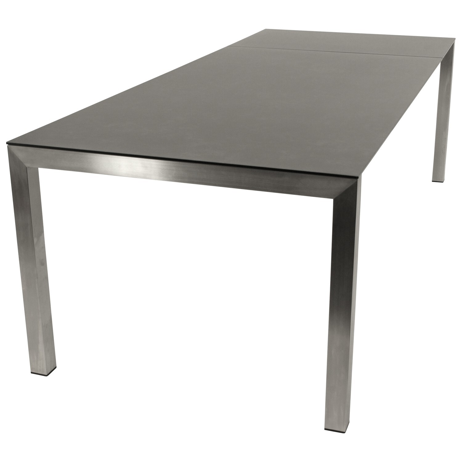 Ausziehtisch 180/240x100cm, Edelstahl poliert + Glas in Keramikoptik dunkelgrau bei leitermann.de günstig kaufen Ausziehtisch 180/240x100cm, Edelstahl poliert + Glas in Keramikoptik dunkelgrau