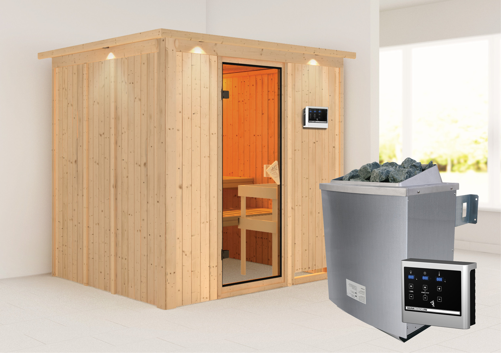 Sauna Rakvere mit Zubehör-Set, 196x170x198cm, Fronteinstieg