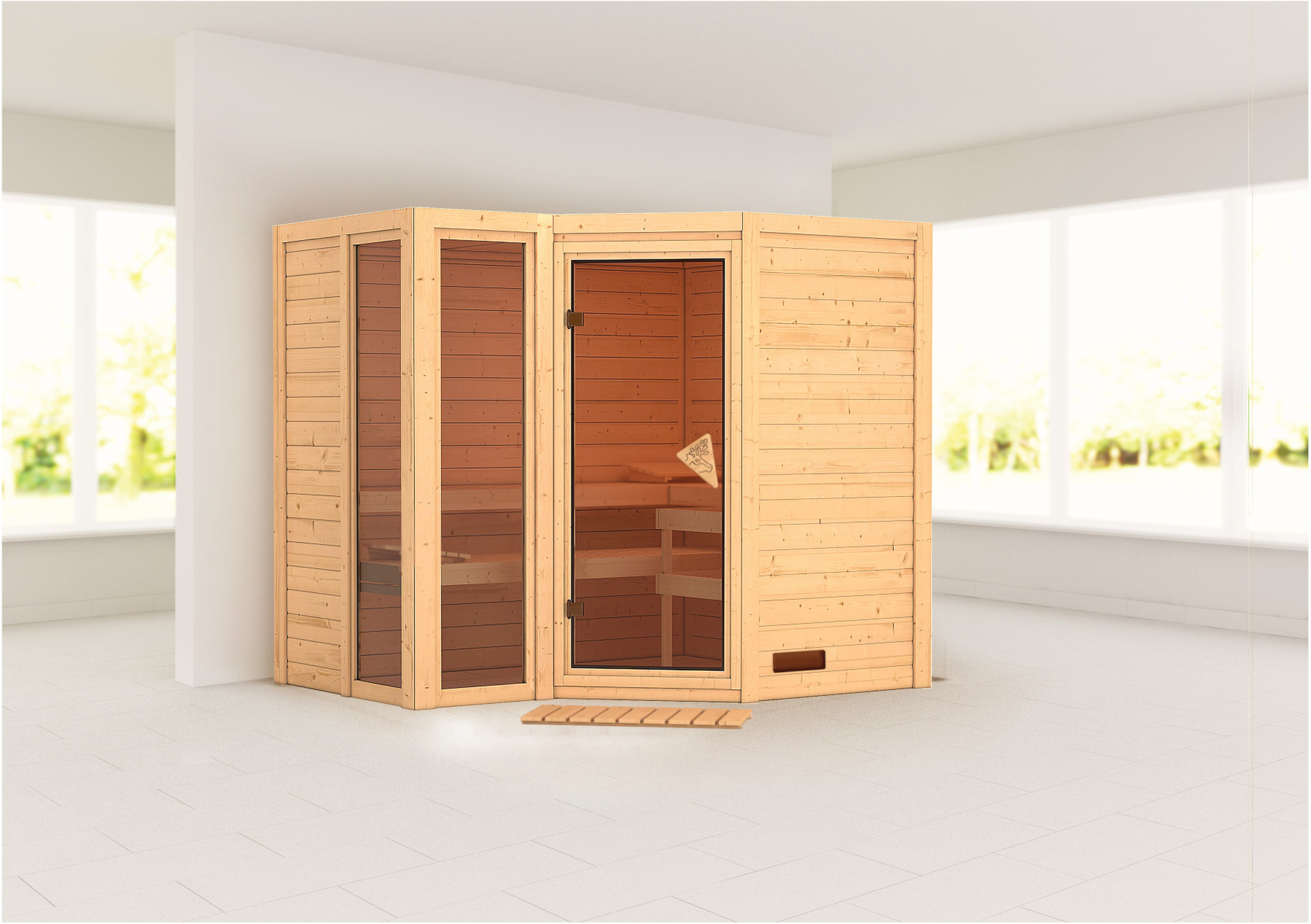 Sauna Kunda mit Zubehör-Set 236x184x208cm Eckeinstieg