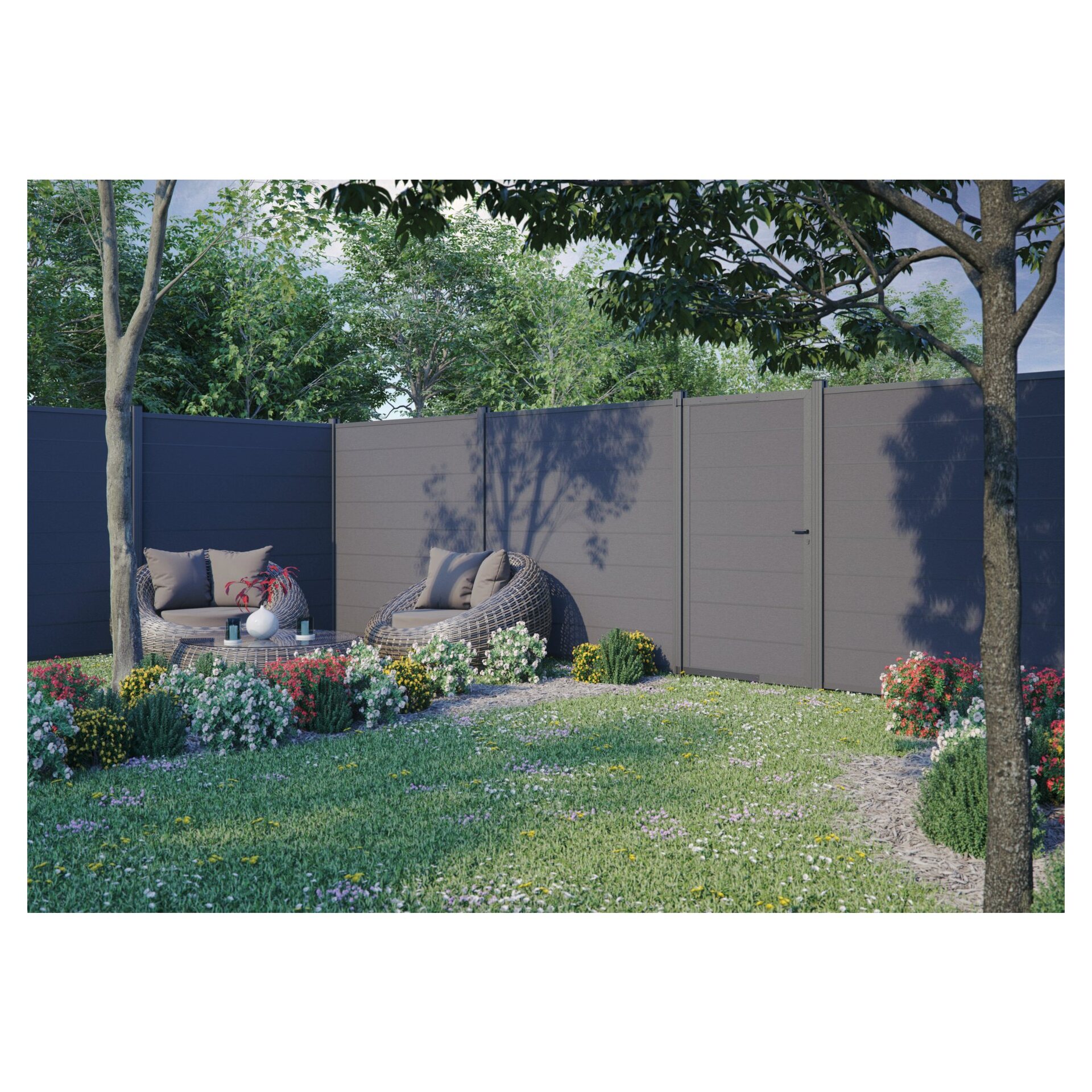 GOTLAND-Serie WPC-Steckzaunsystem SET mit Start- & Abschlussleiste