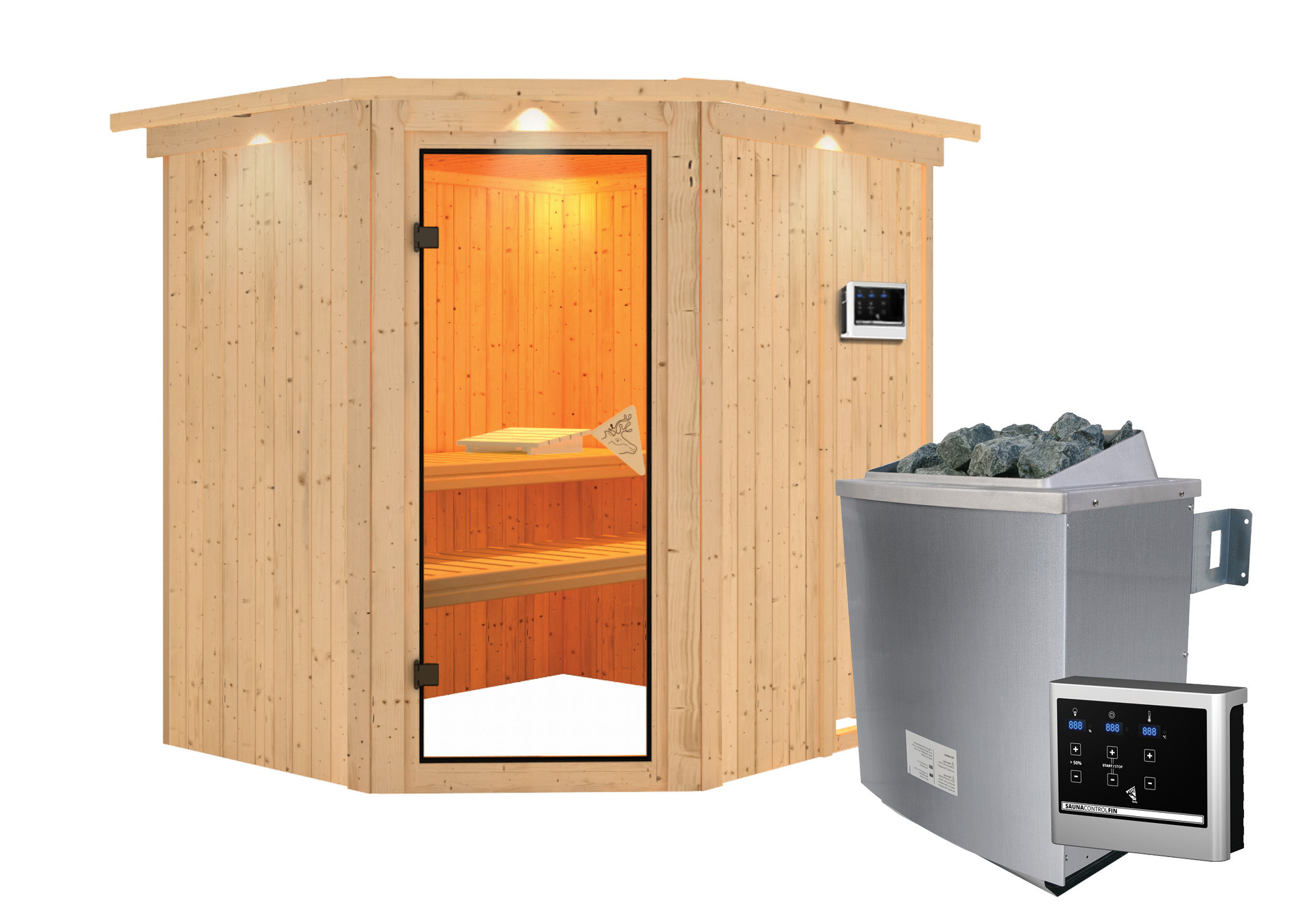 Sauna Maardu mit Zubehör-Set, 196x170x198cm, Eckeinstieg