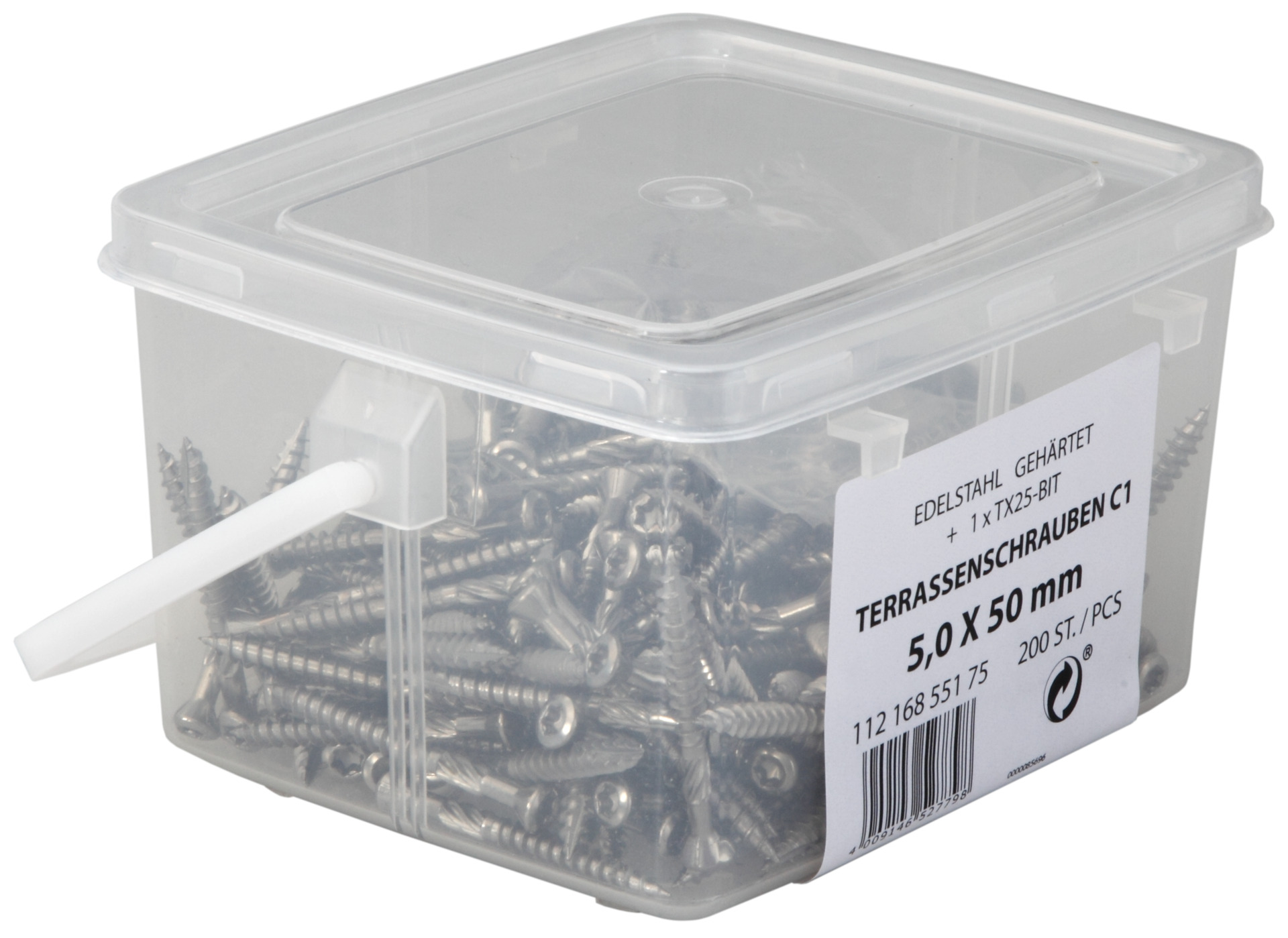 Terrassenschraube gehärtet mit Bit, Edelstahl C8