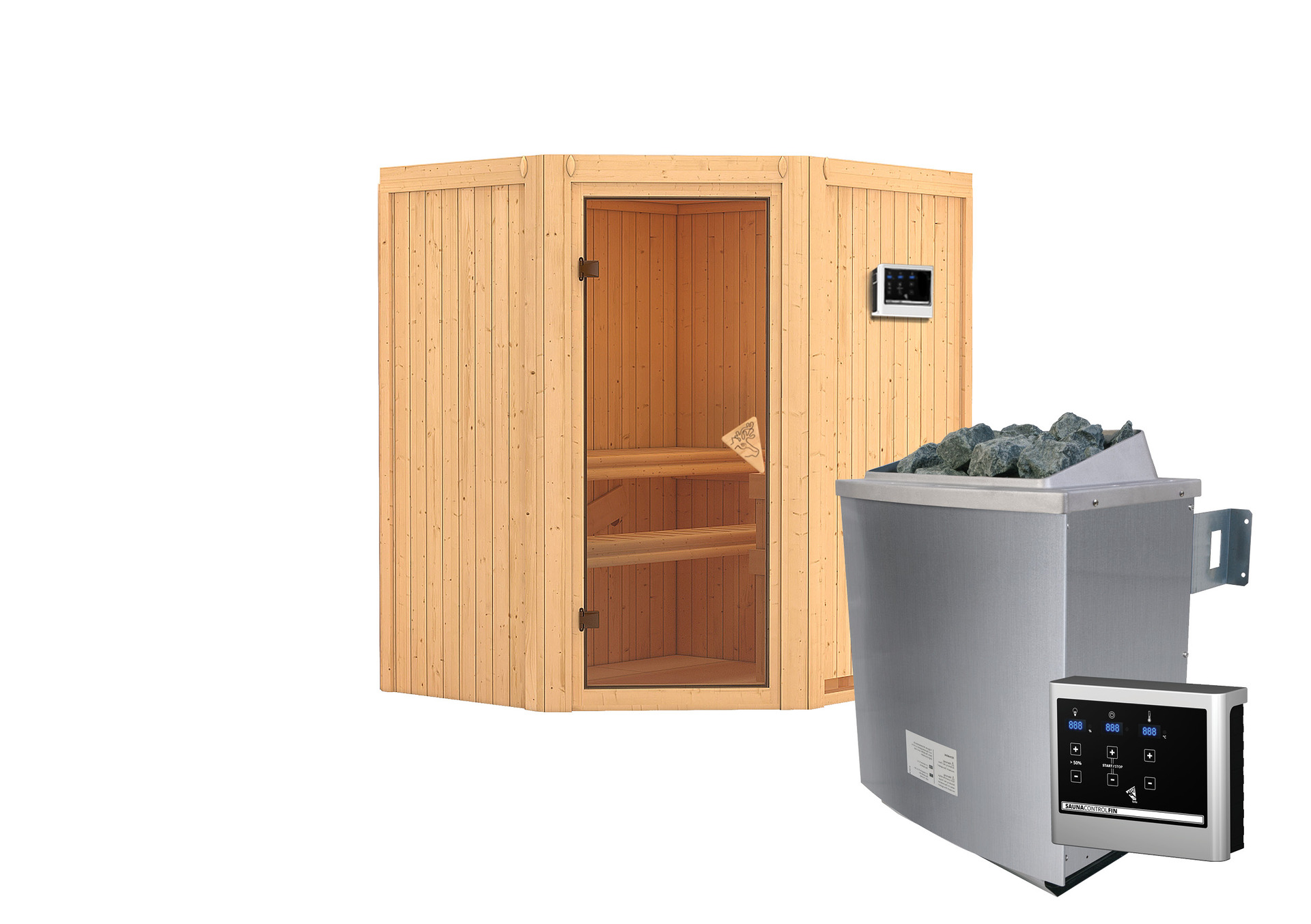 Sauna Narva mit Zubehör-Set, 170x151x198cm, Eckeinstieg