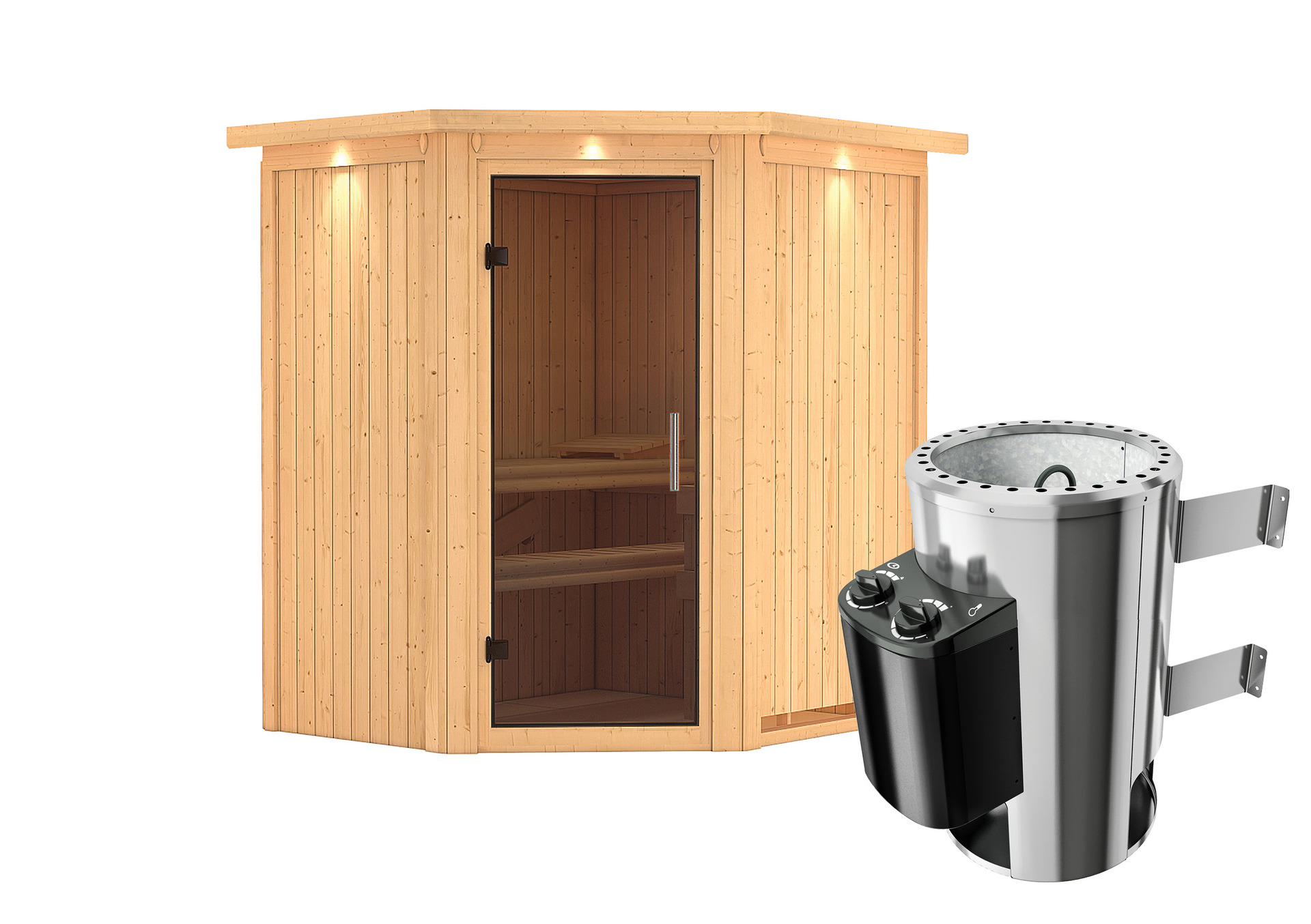 Sauna Tuckum mit Zubehör-Set, 175x152x198cm, Eckeinstieg