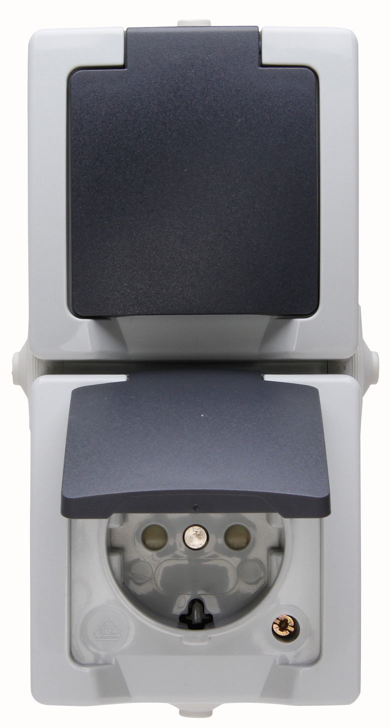 proAQA Aufputz-Feuchtraum Schutzkontakt-Steckdose mit Klappdeckel