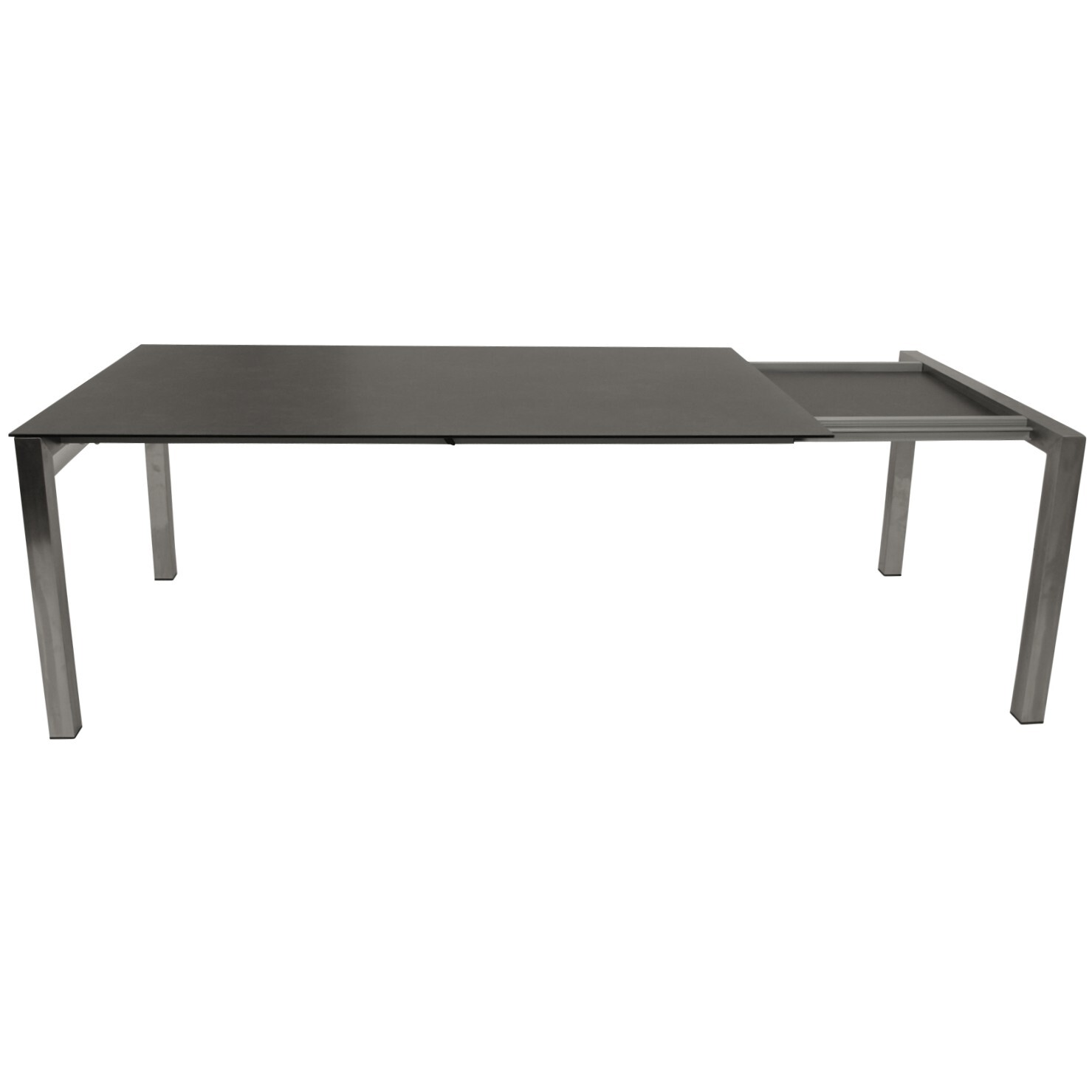 Ausziehtisch 180/240x100cm, Edelstahl poliert + Glas in Keramikoptik dunkelgrau bei leitermann.de günstig kaufen Ausziehtisch 180/240x100cm, Edelstahl poliert + Glas in Keramikoptik dunkelgrau