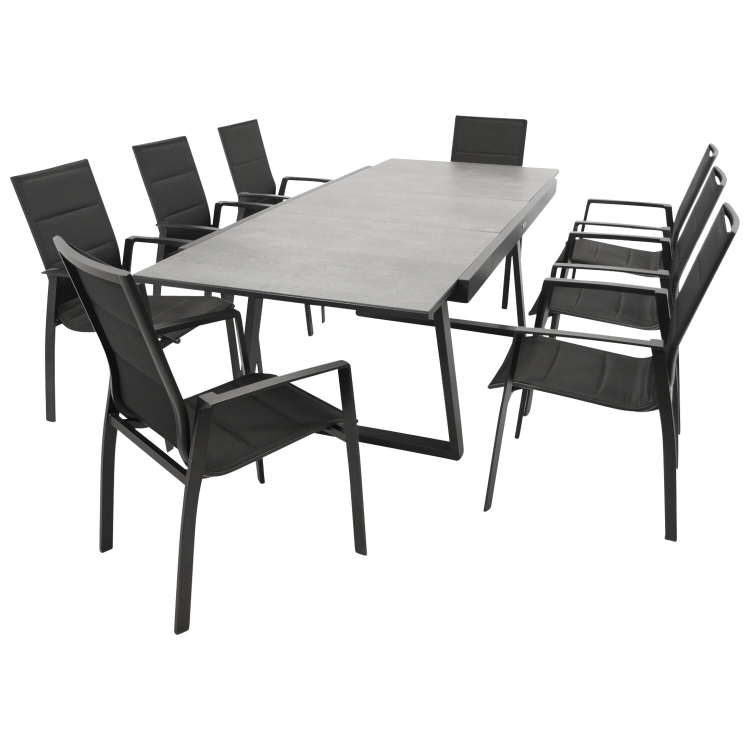 Garnitur 9-teilig, Aluminium, Kunstgewebe, Tischplatte Glas