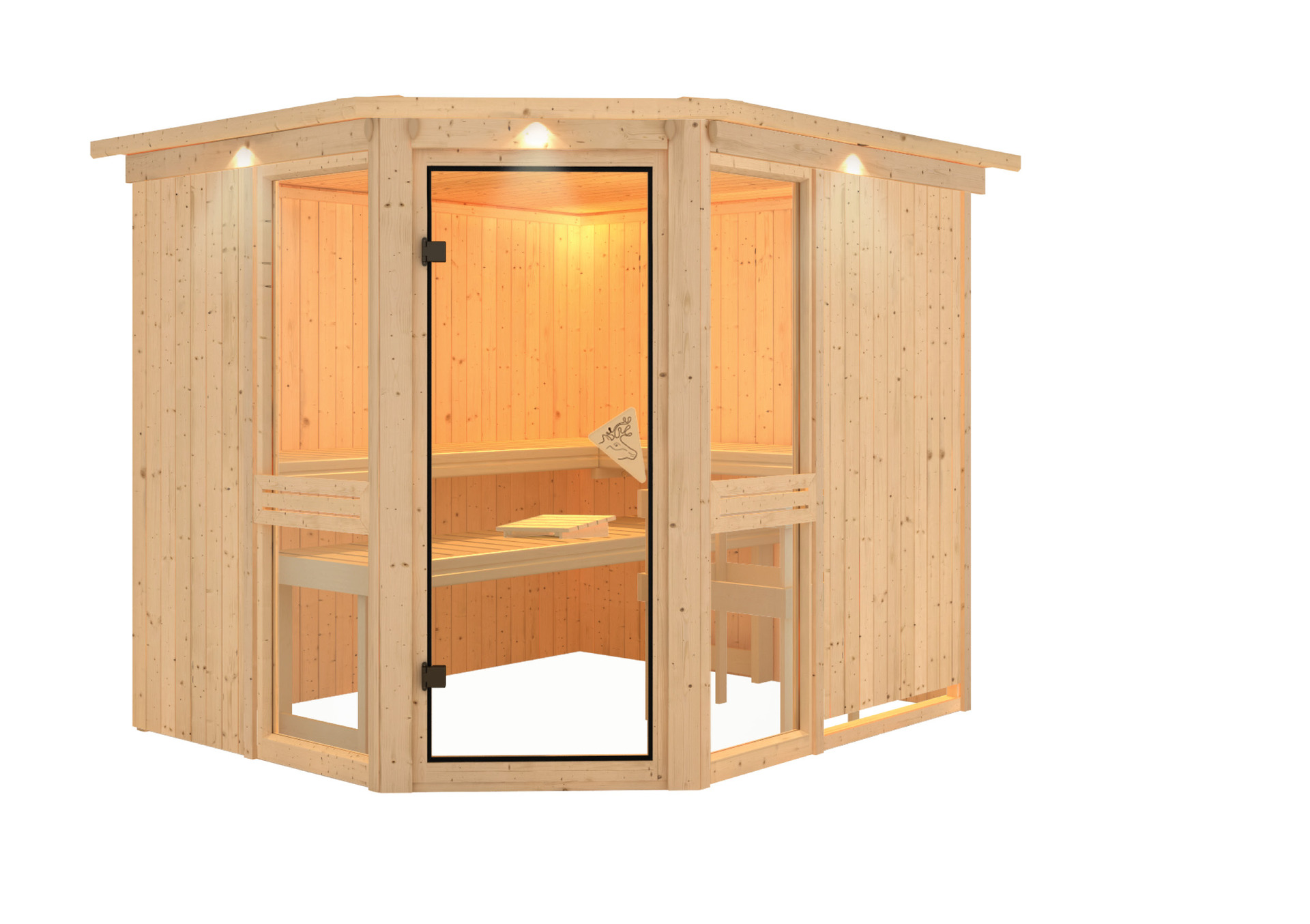 Sauna Pölva 3 mit Zubehör-Set, 231x196x198cm, Eckeinstieg