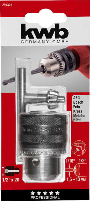 Zahnkreuz-Bohrfutter 13 mm 1/2 Zoll