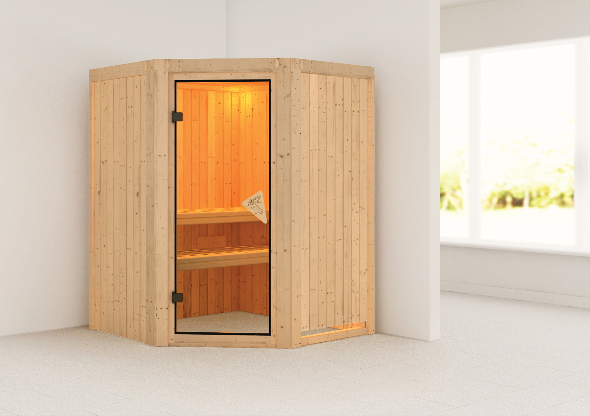 Sauna Wolmar mit Zubehör-Set 151x151x198cm Eckeinstieg