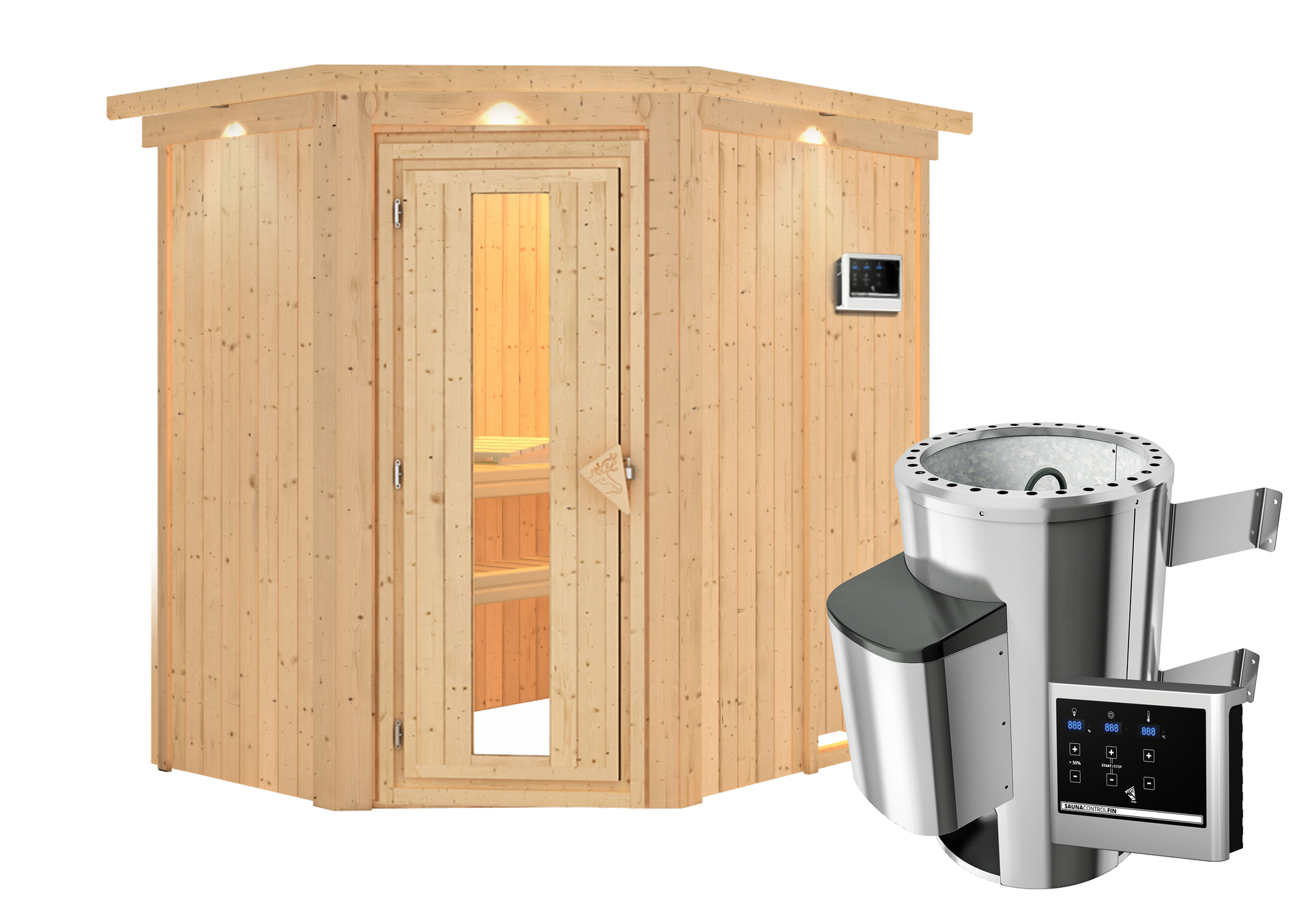 Sauna Wenden mit Zubehör-Set, 196x151x198cm, Eckeinstieg