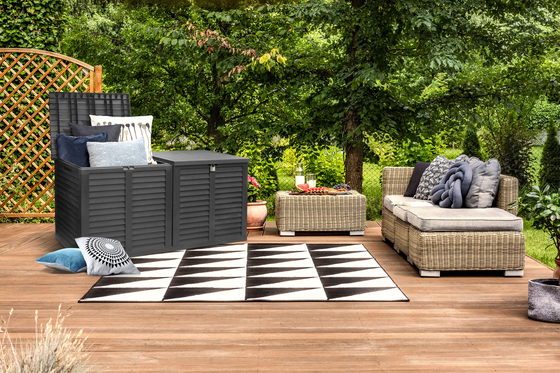 Loungekissenbox 640l im Holzdesign bei leitermann.de günstig kaufen Loungekissenbox 640l im Holzdesign