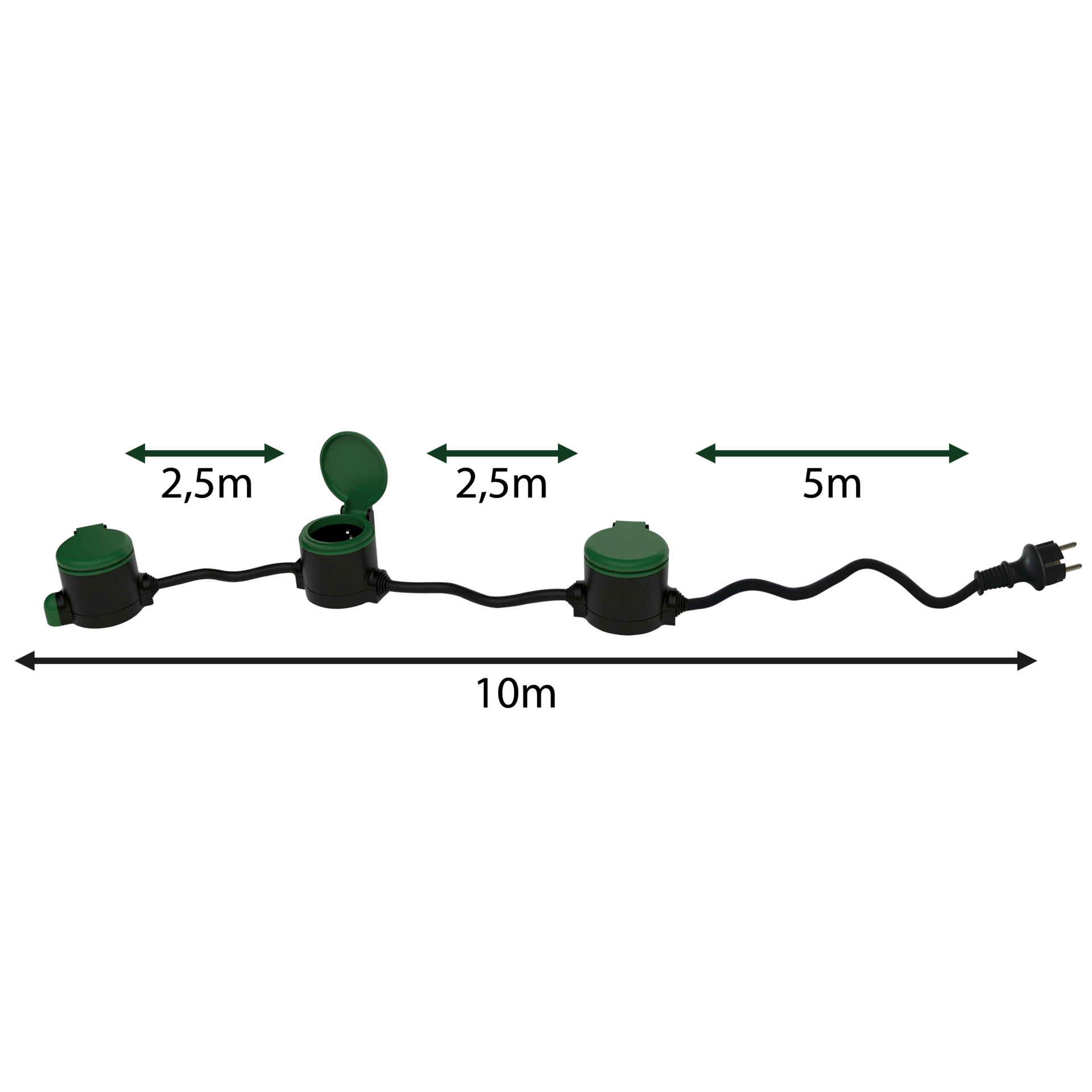 Verlängerung Supraflex IP44 3-fach, 10m, schwarz