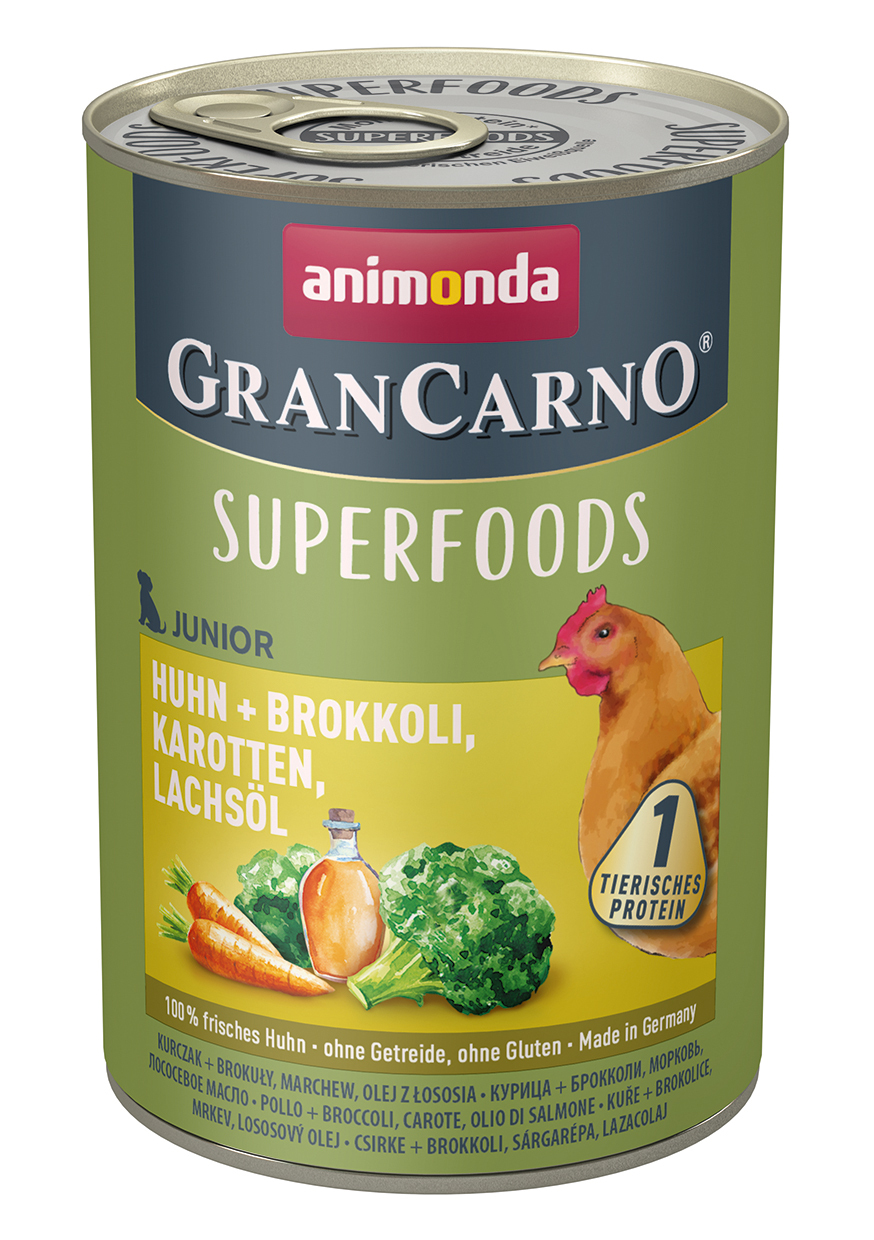 Dog GranCarno Junior Superfoods Huhn + Brokkoli, Karotten, Lachsöl