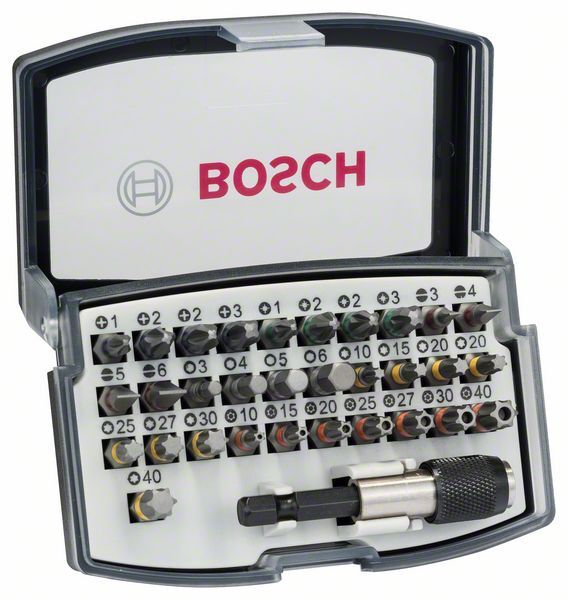 32-teiliges Schrauberbit-Set, PH, PZ, H, T und Quick Change-Universalhalter. Für Bohrmaschinen