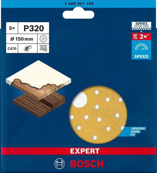 EXPERT C470 Schleifpapier Mehrloch für Exzenterschleifer, 150 mm, G 320, 5-tlg.. Für Exzenterschleifer