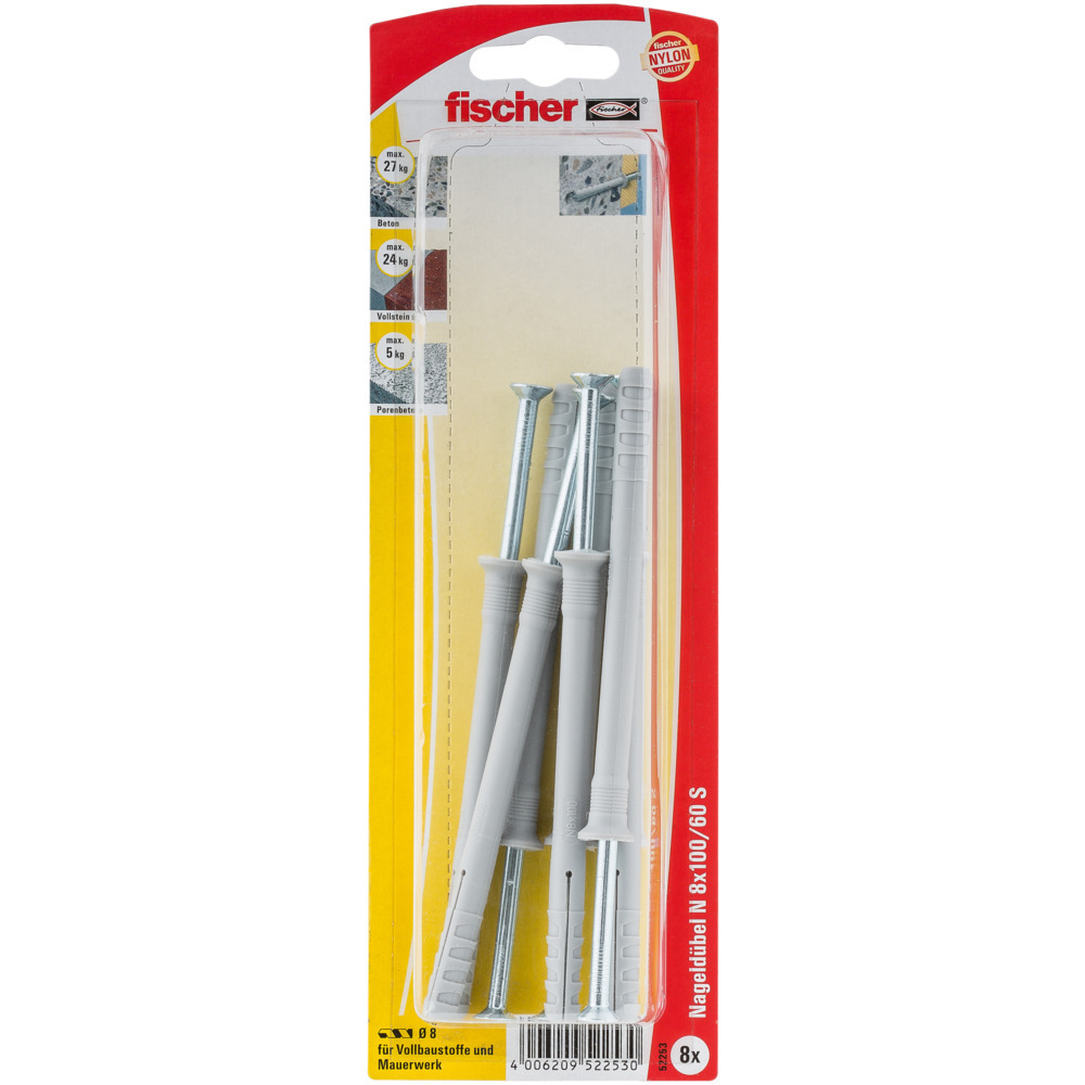 Nageldübel N mit Schraube, 8 Stück