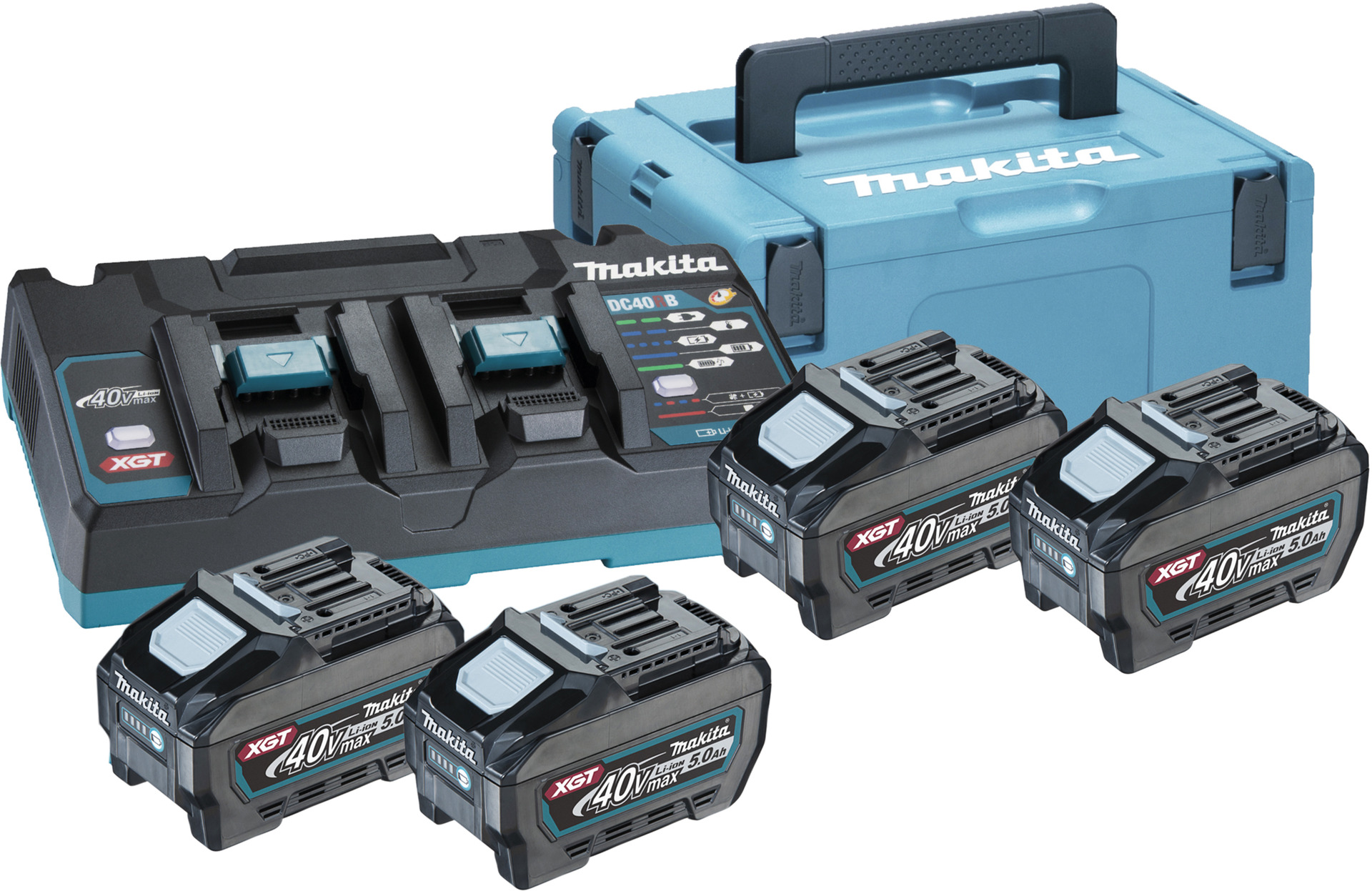 Makita Power Source-Kit 191U42-2, 40V - Stromstärke: 5,0Ah | Ausführung:  Doppel-Schnellladegerät & 4 Akkus im MAKPAC 3 - Leitermann | LEITERMANN