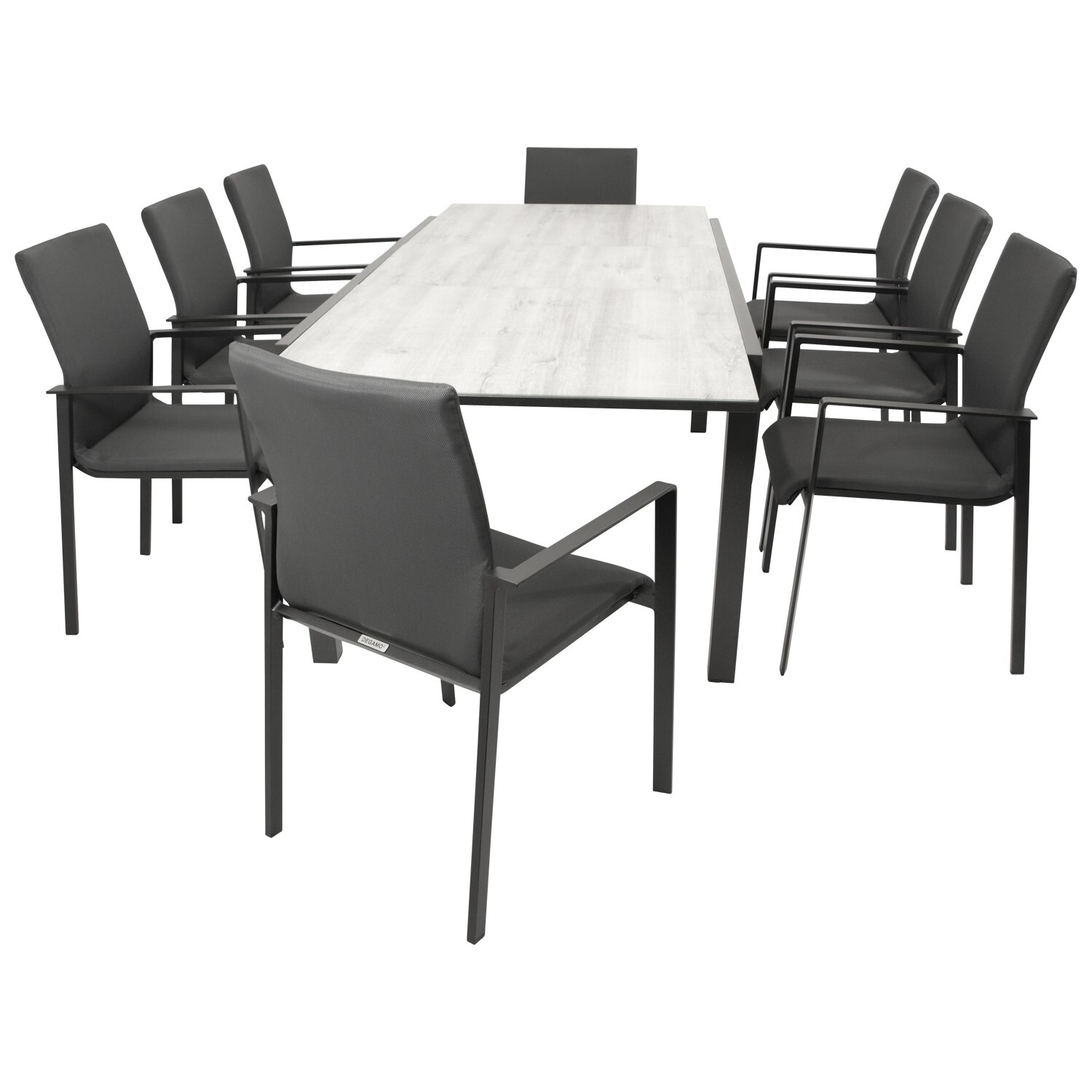 Garnitur 9-teilig, Aluminium, Kunstgewebe, Tischplatte Glas