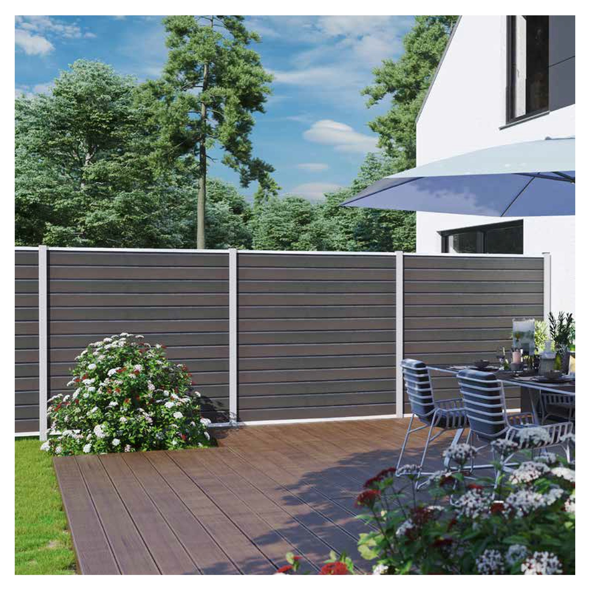 WOLLBACH-Serie, WPC-Steckzaun-Set ca. 175x180 cm bei leitermann.de günstig kaufen WOLLBACH-Serie, WPC-Steckzaun-Set ca. 175x180 cm