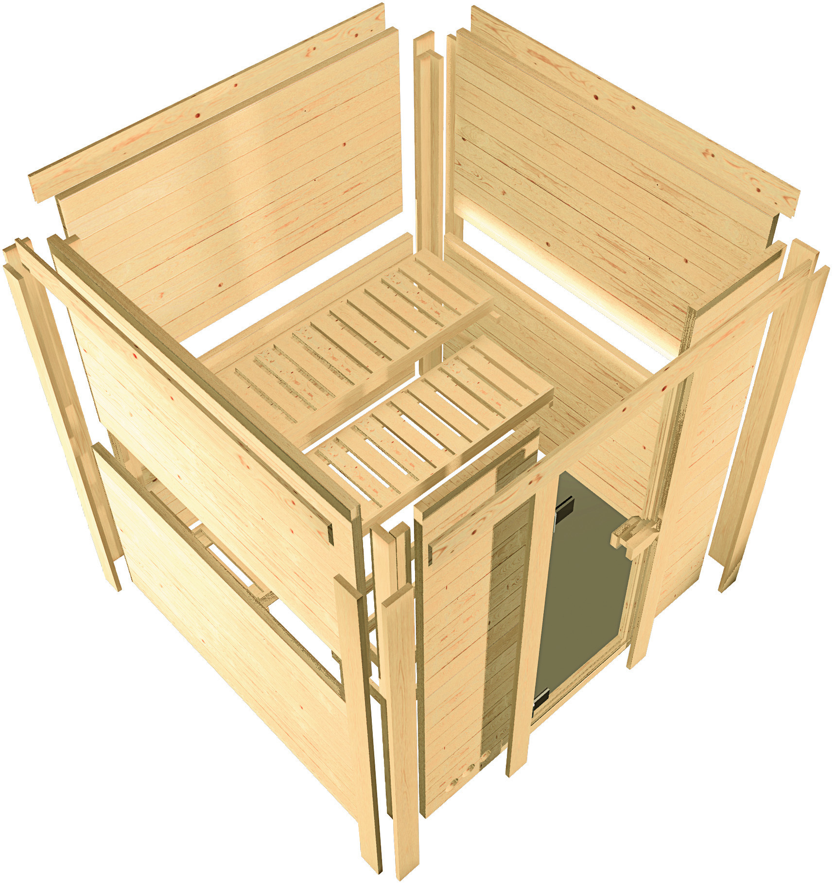 Sauna Riga 2 mit Zubehör-Set, 236x184x208cm, Eckeinstieg