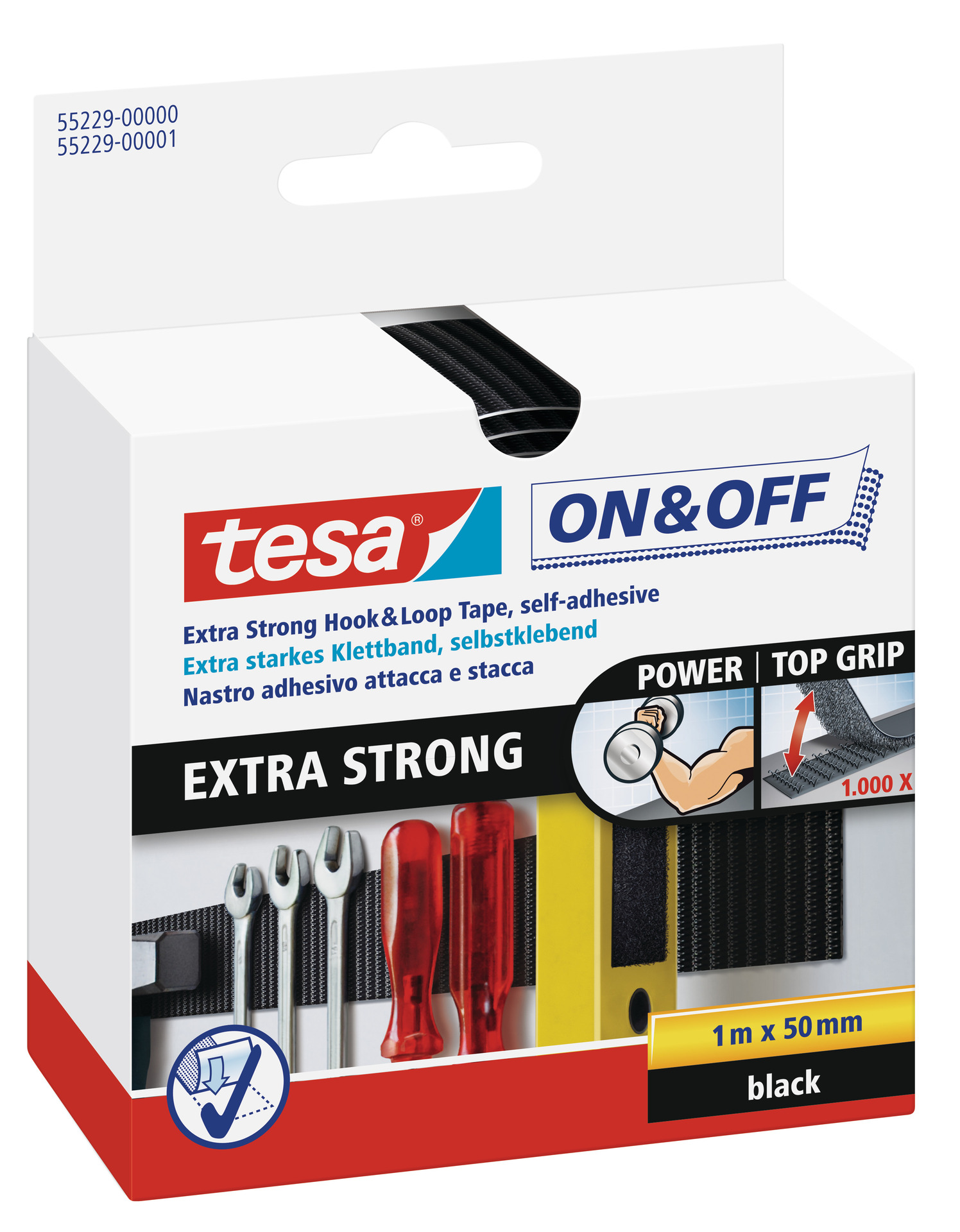 Tesa On and Off Extra Stark Klettband schwarz