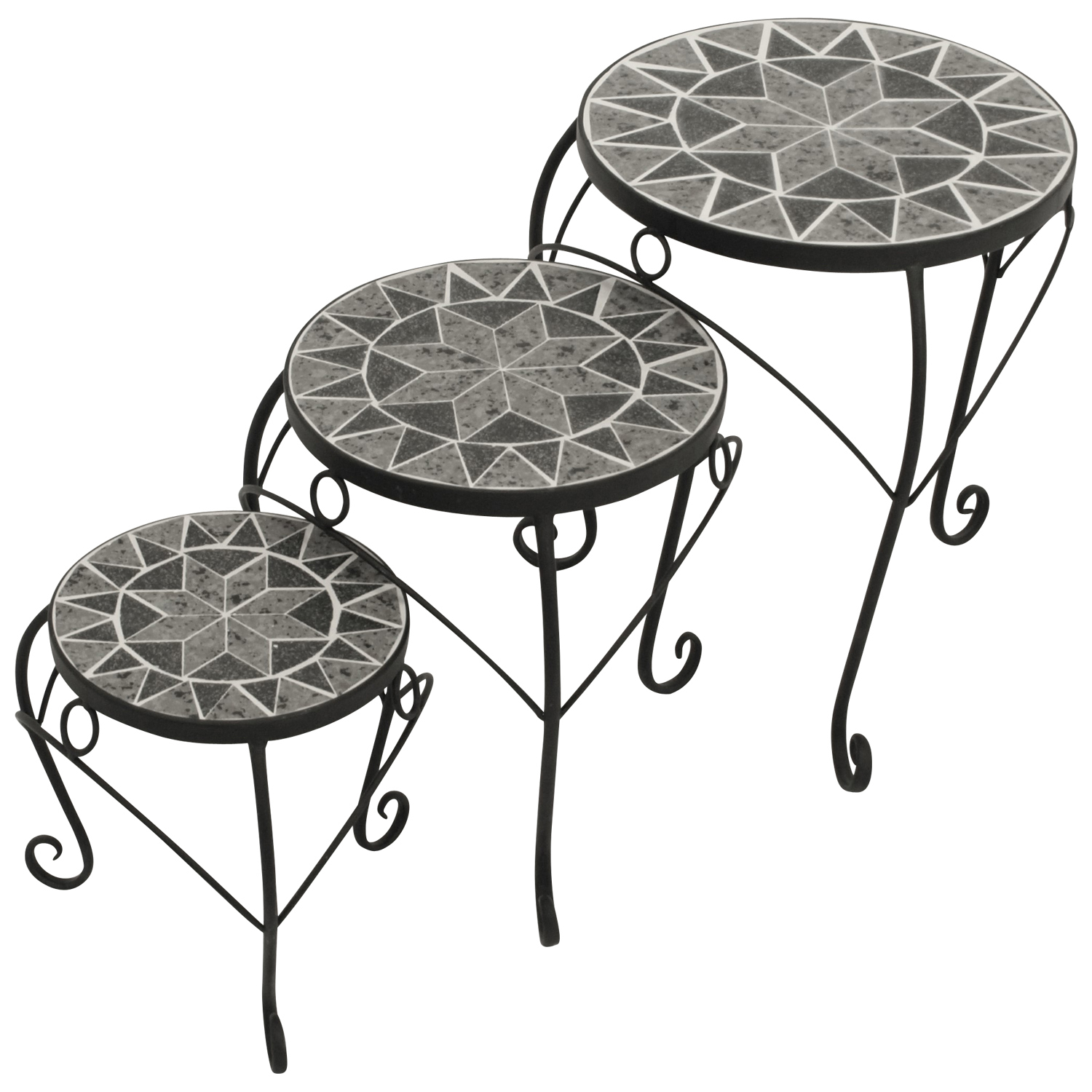 Beistelltische 3-er Set, Stahl/Mosaik grau bei leitermann.de günstig kaufen Beistelltische 3-er Set, Stahl/Mosaik grau