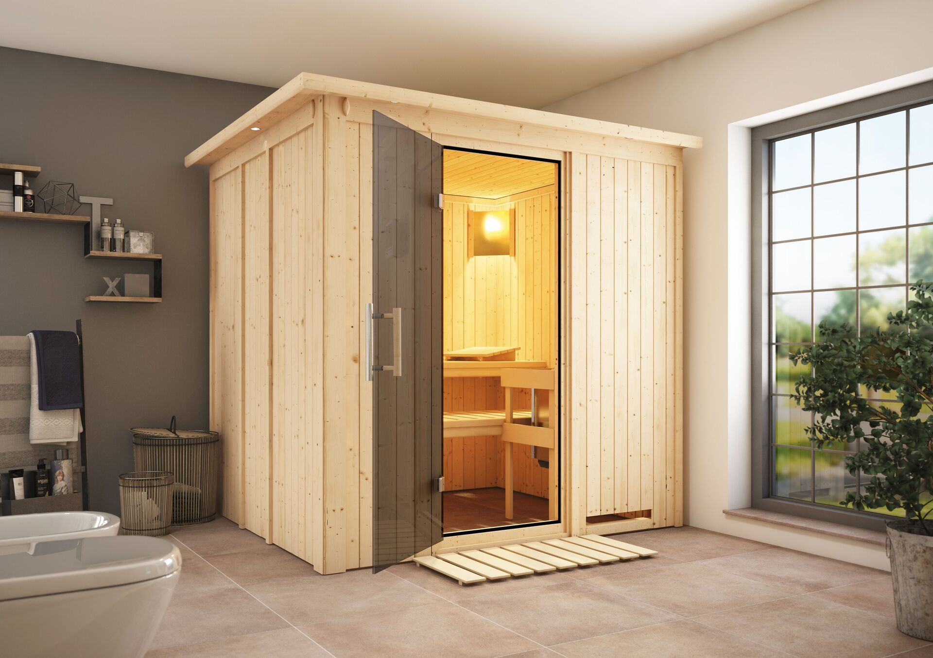 Sauna Olai mit Zubehör-Set, 196x170x198cm, Fronteinstieg