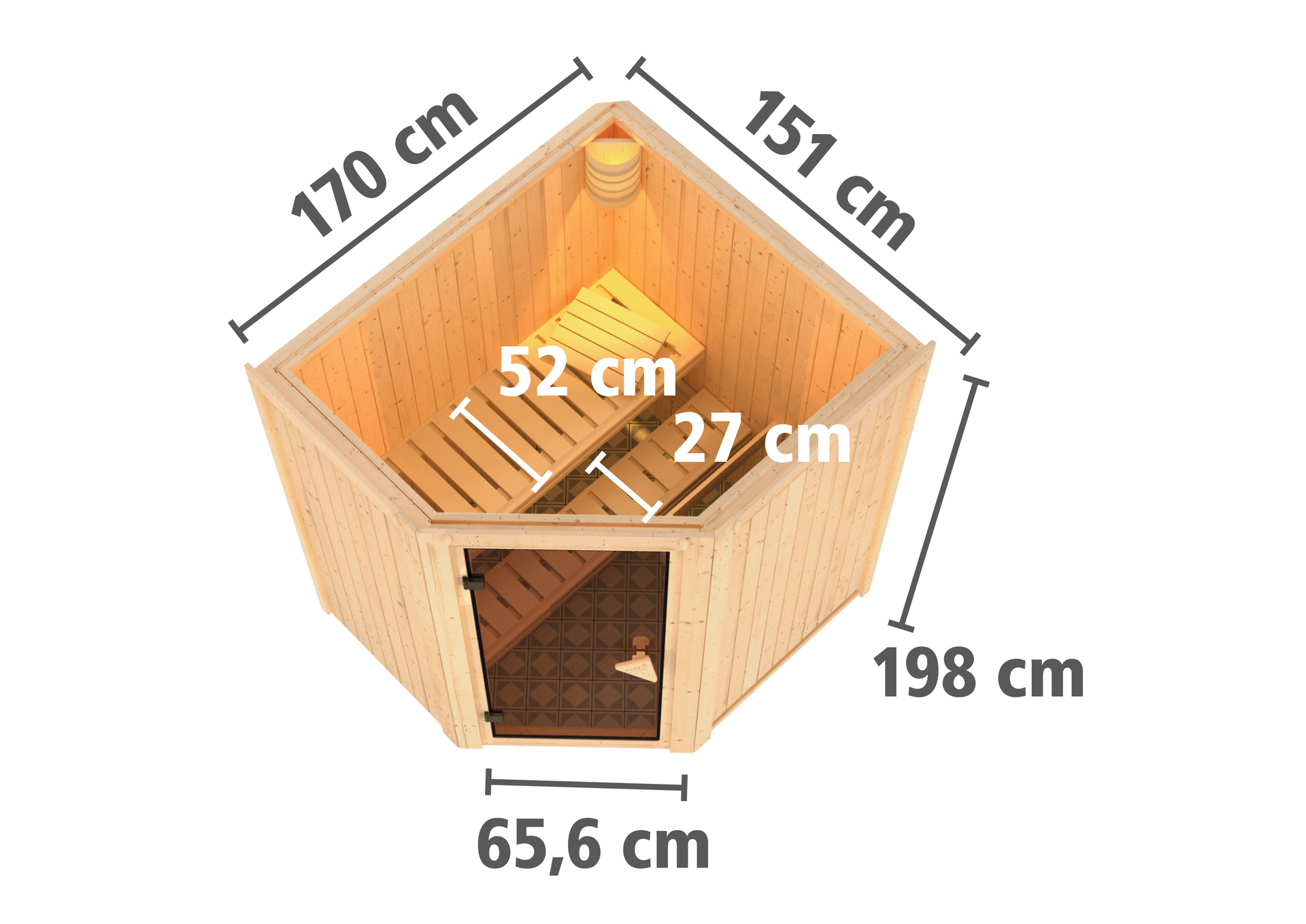 Sauna Narva mit Zubehör-Set, 170x151x198cm, Eckeinstieg