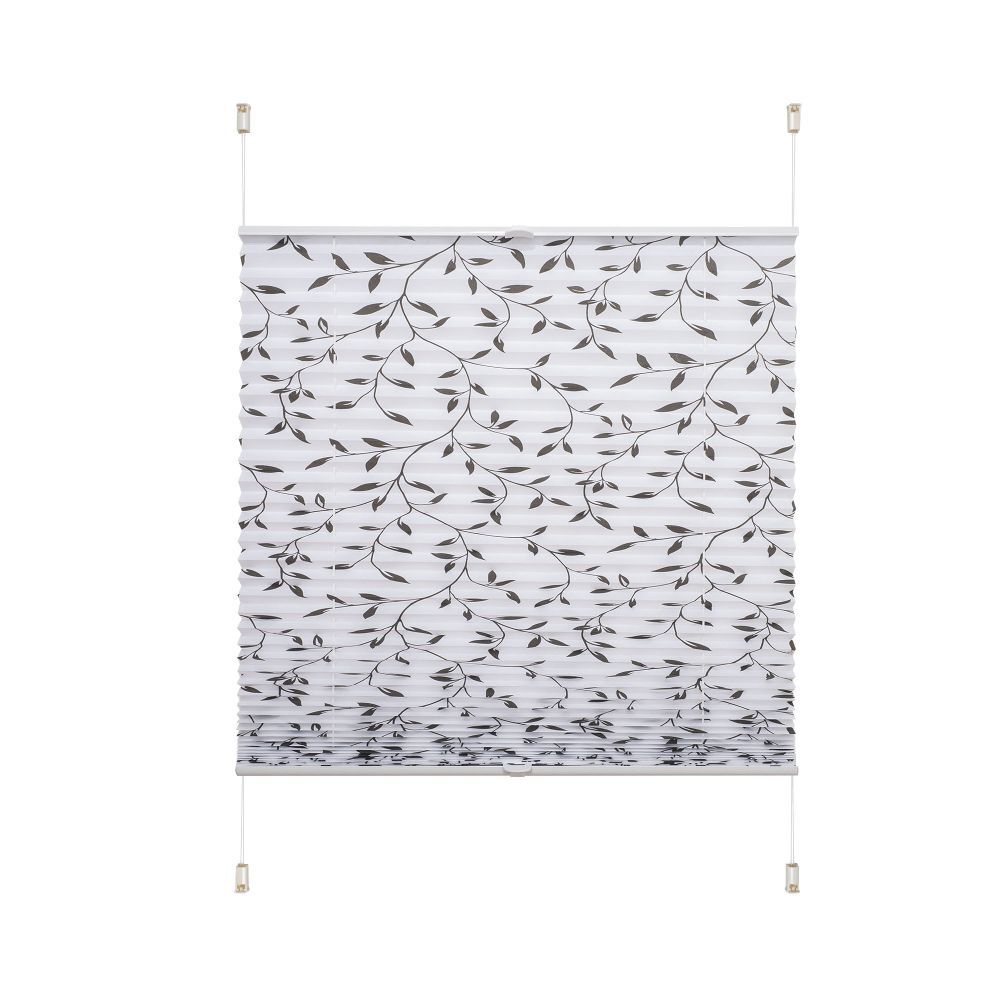 Klemmfix-Plissee Blätter, verspannt - Größe: 80x210cm | Farbe: weiß/schwarz  - Leitermann | LEITERMANN