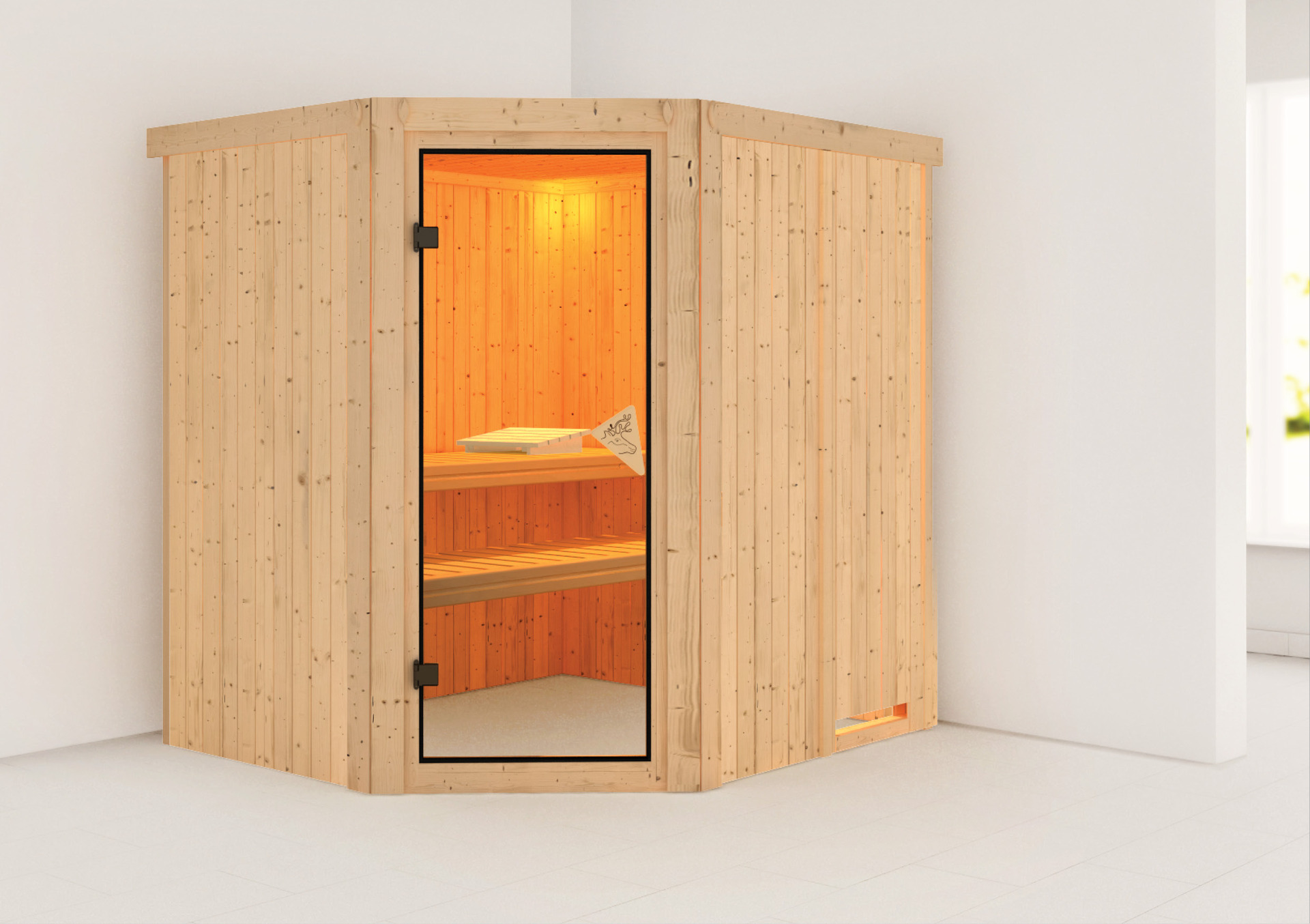 Sauna Talsen mit Zubehör-Set, 196x170x198 cm, Eckeinstieg