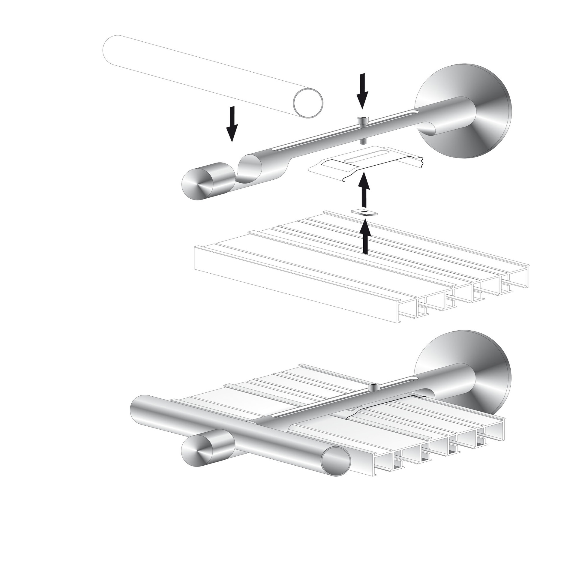 Träger für Flächenvorhänge mit Rohraufnahme