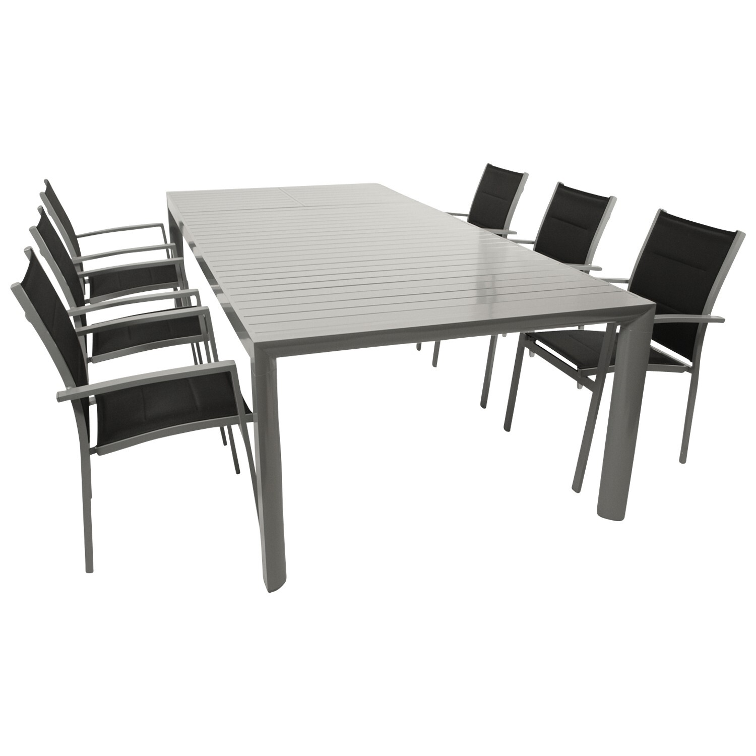 Garnitur 7-teilig, Aluminium, Kunstgewebe, Tischplatte Alu