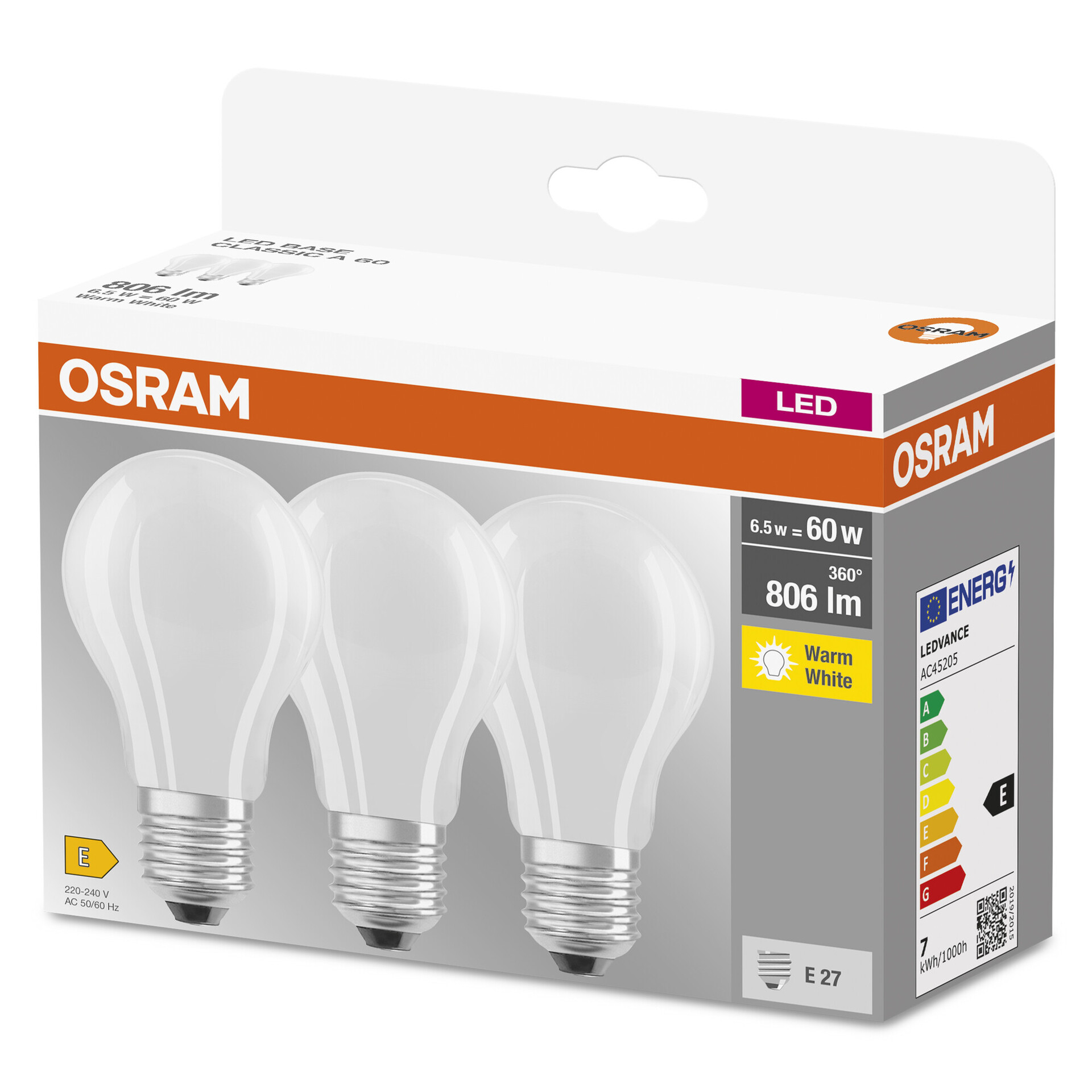 LED-Lampe Kolbenform A60, 3er-Pack, E27 6,5W 806lm 2700K 60W-Ersatz bei leitermann.de günstig kaufen LED-Lampe Kolbenform A60, 3er-Pack, E27 6,5W 806lm 2700K 60W-Ersatz