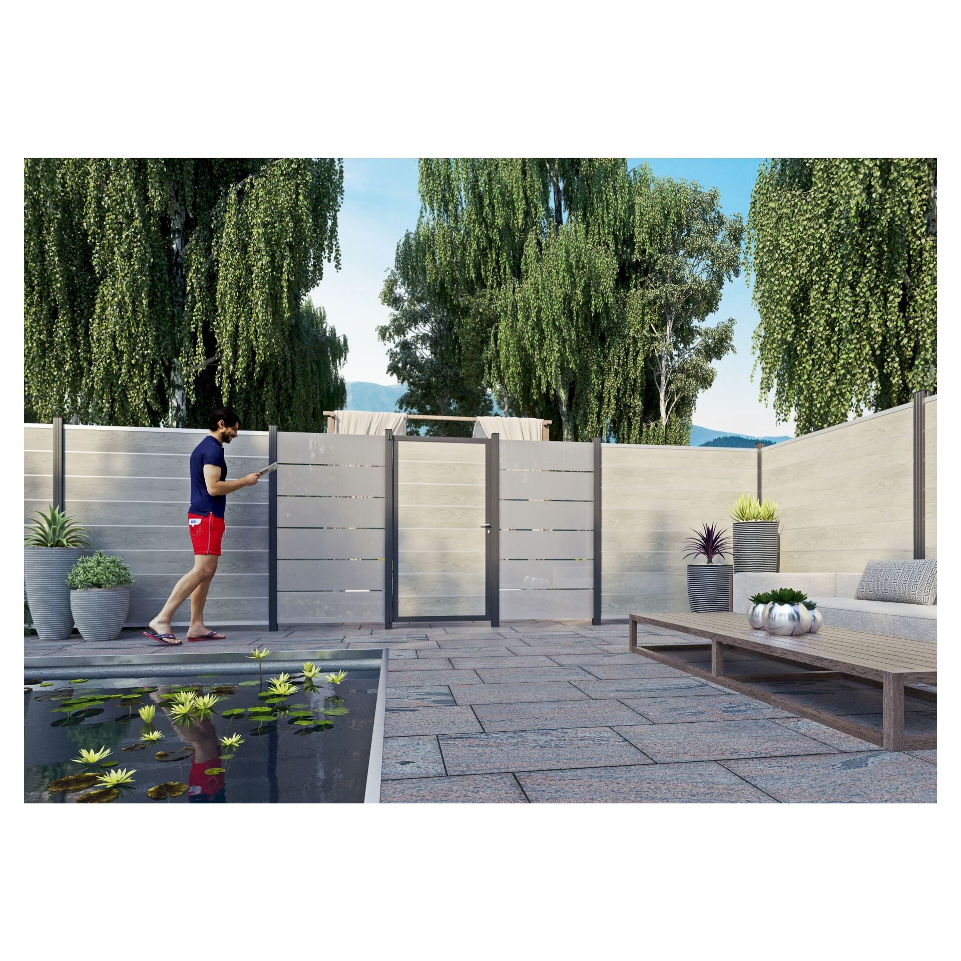 GOTLAND-Serie WPC-Steckzaunsystem Zaunset für ein Zaunfeld