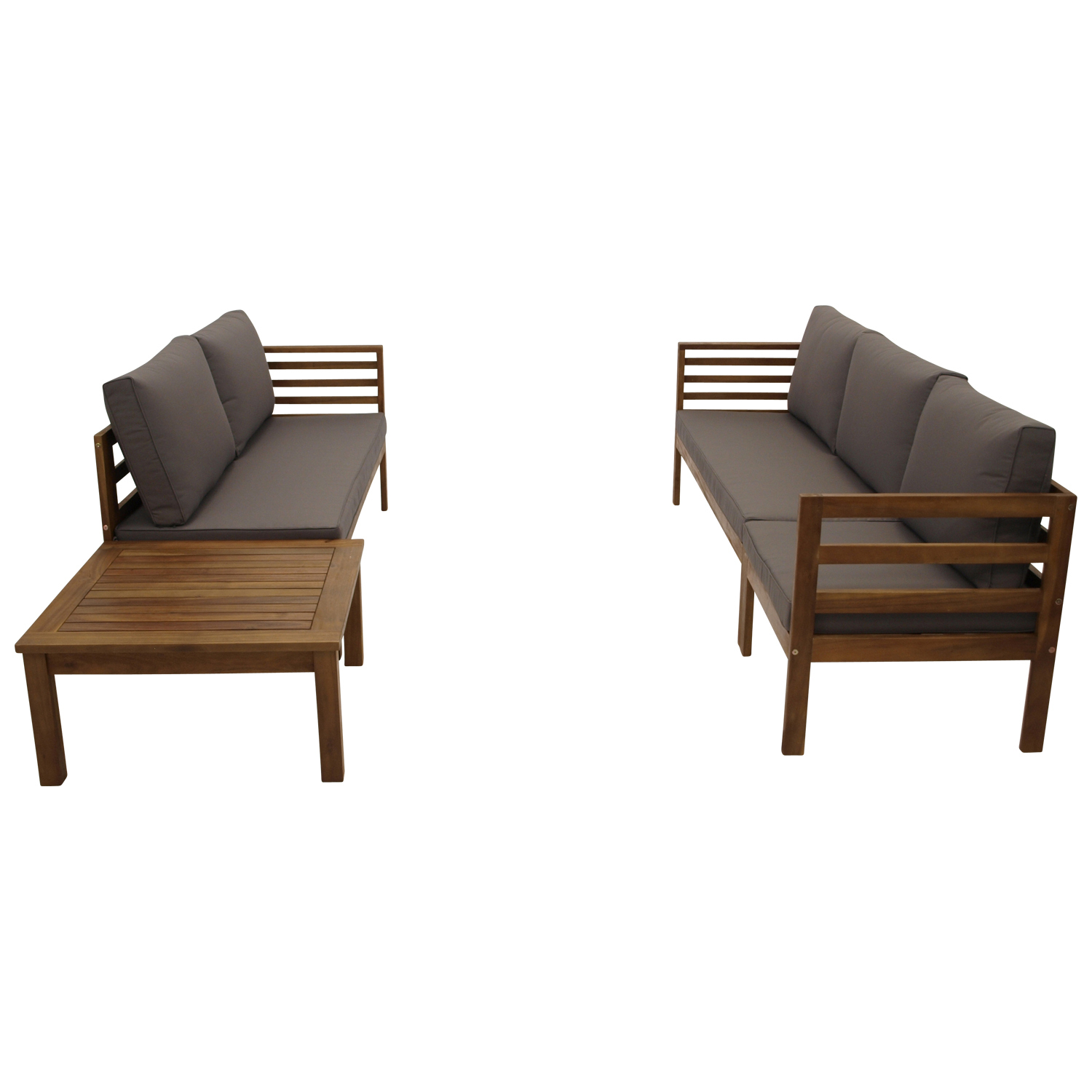 Ecksofa mit Tisch, Akazie, Polster grau