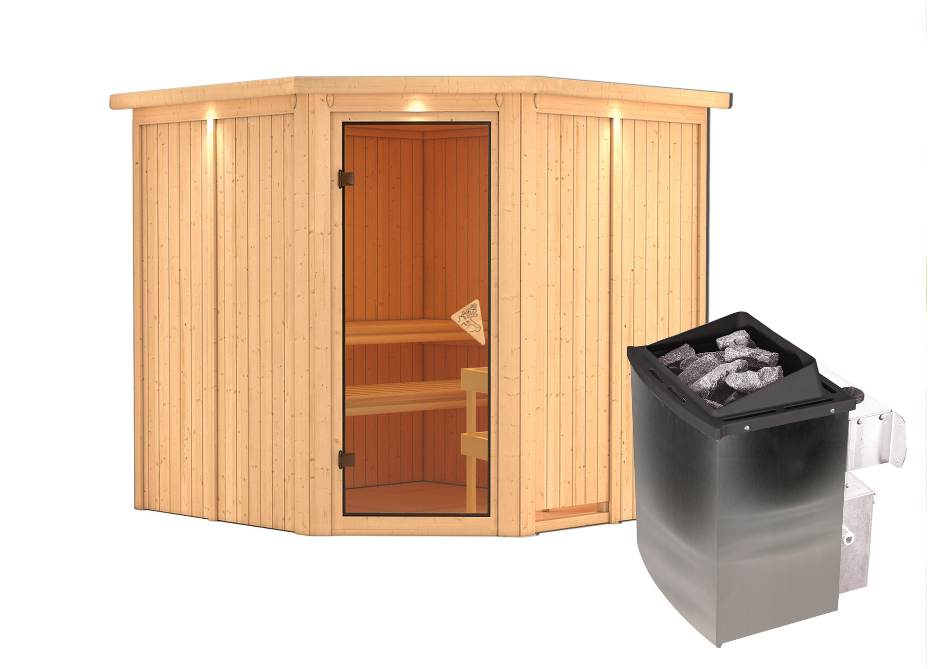 Sauna Vöru mit Zubehör-Set, 196x196x198cm, Eckeinstieg