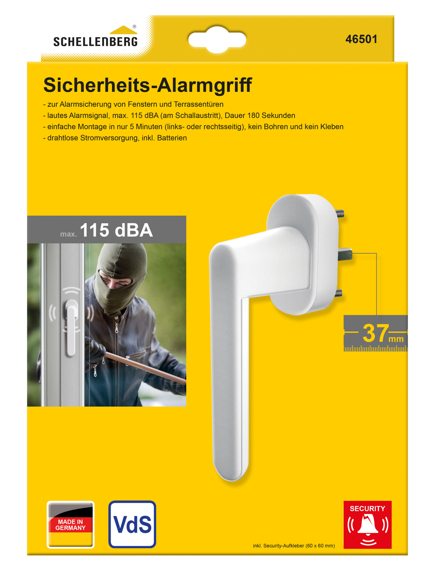 Sicherheits-Alarmgriff in Weiß für Fenster, Balkontüren und Terrassentüren