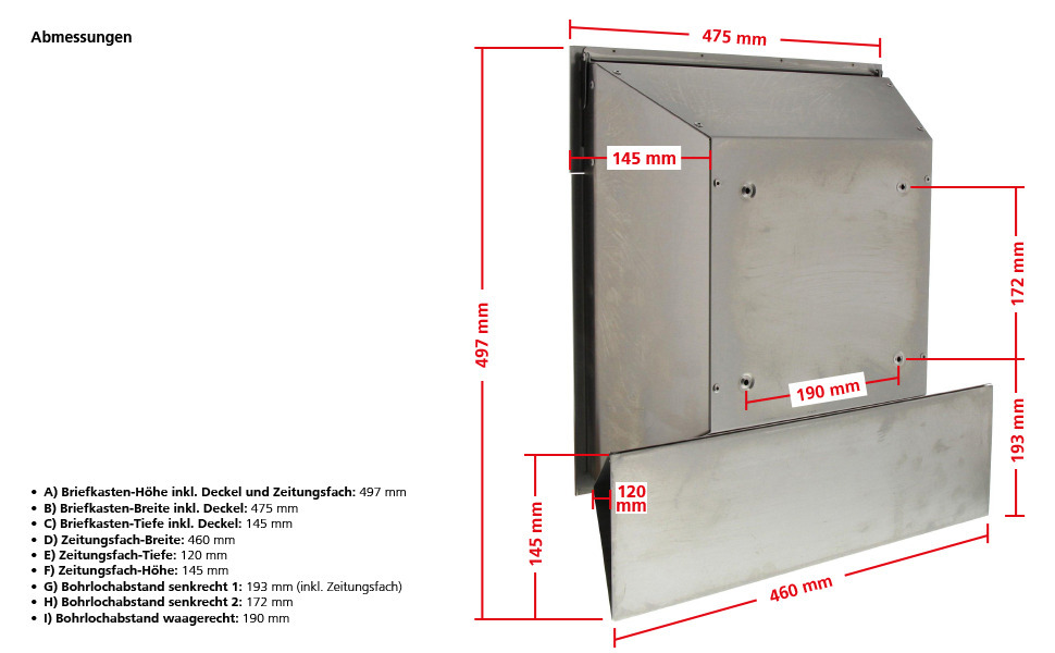 Edelstahl-Briefkasten Quadus 3745 Ni bei leitermann.de günstig kaufen Edelstahl-Briefkasten Quadus 3745 Ni