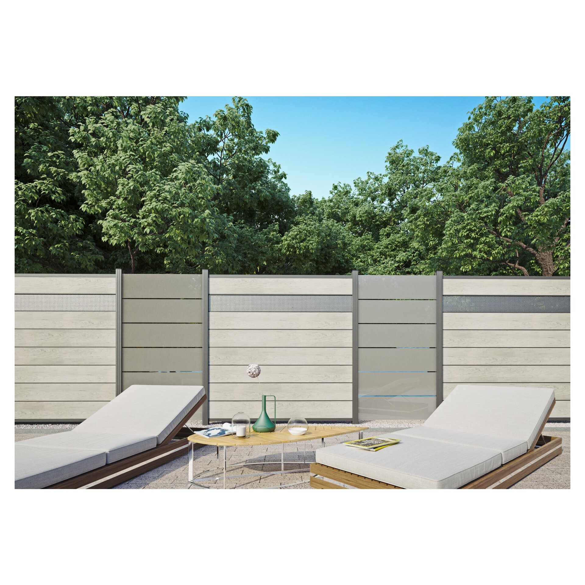 GOTLAND-Serie WPC-Steckzaunsystem Zaunset für ein Zaunfeld