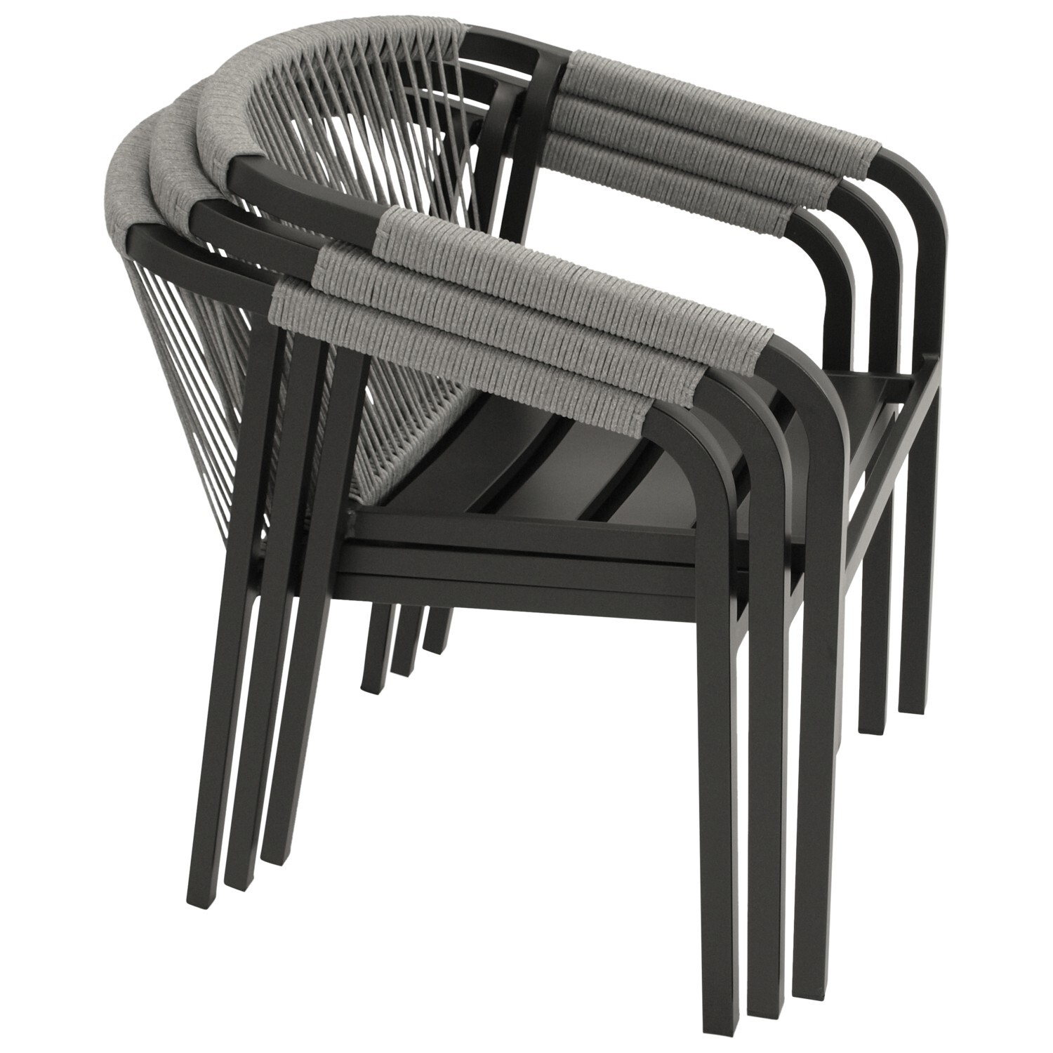 Stapelsessel Aluminium anthrazit mit Rope und Kissen in grau, 4-er Set